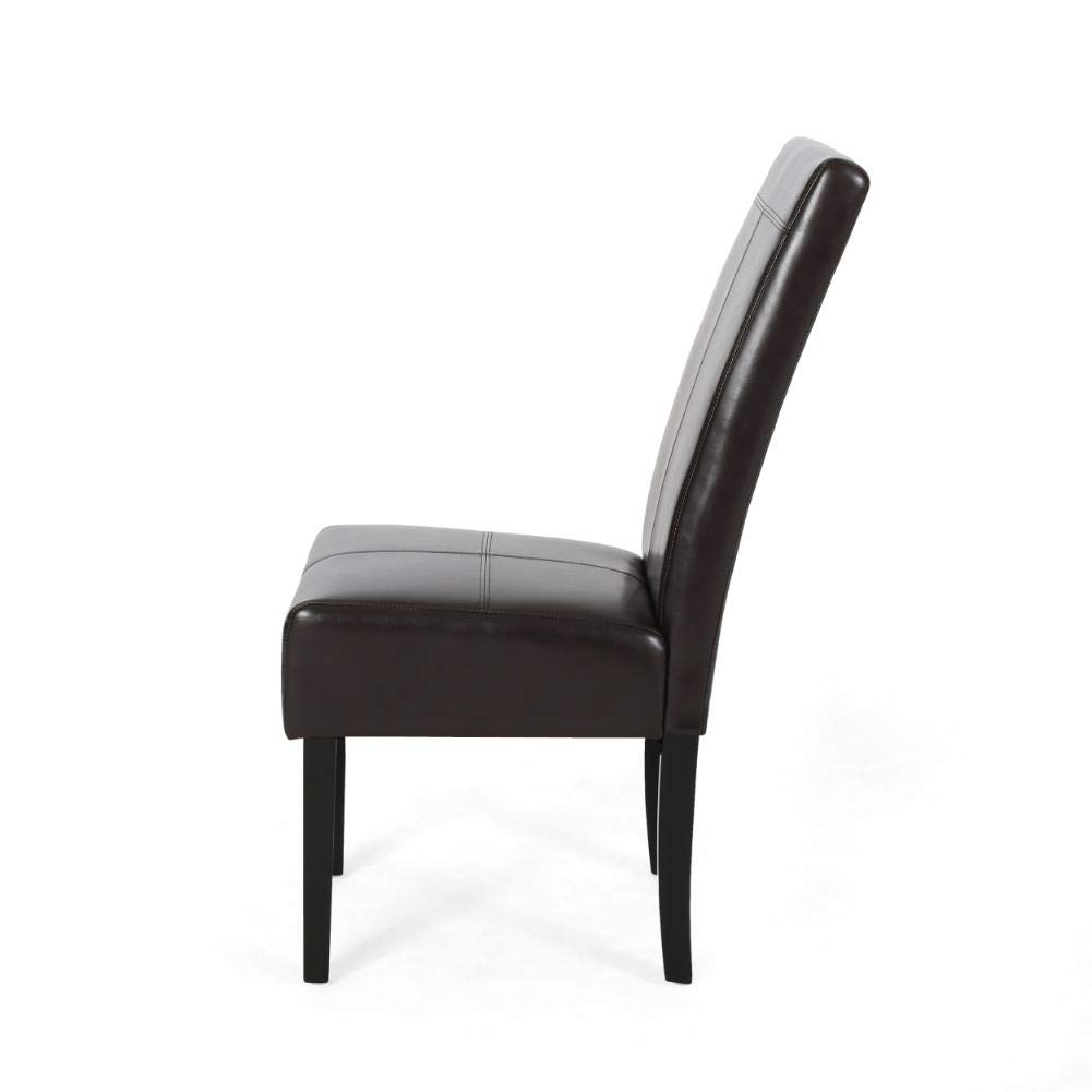 Christopher Knight Home Emilia Chocolate Brown Leather Dining Chairs Set of 2 - Modern PU Leather Upholstered Side Chairs for Kitchen, Dining Room, Office, and Restaurant