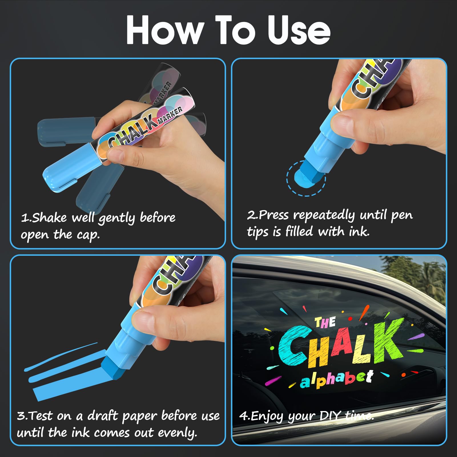 MaxGear 10mm Liquid Chalk Markers - 8 Vibrant Colors for Car Windows, Chalkboards & Glass - Wet Erase Washable Markers with Thick 10mm Tip - Perfect for Car Decorations, Restaurant Menus, Store Signs & Classroom Activities (8-Pack)