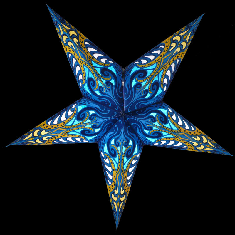 24 Pack Blue Splash Paper Star Lanterns - Hanging Wedding Party Decorations for Indoor Outdoor Events, Birthday Celebrations & Home Decor