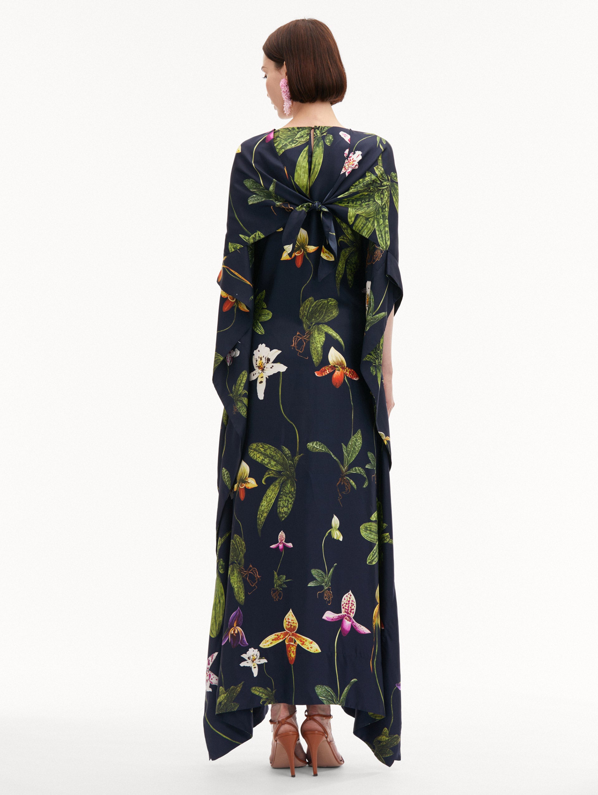 Elegant Orchid Silk Twill Caftan Dress for Women - Boho Chic Loungewear & Beach Cover Up - Perfect for Vacation, Bridal Shower, and Summer Evenings