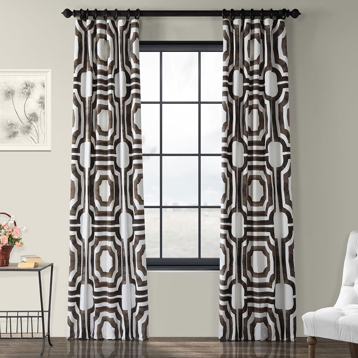 Mecca Brown Geometric Printed Cotton Blackout Curtains for Living Room & Bedroom - Modern Window Treatment for Light Blocking & Privacy
