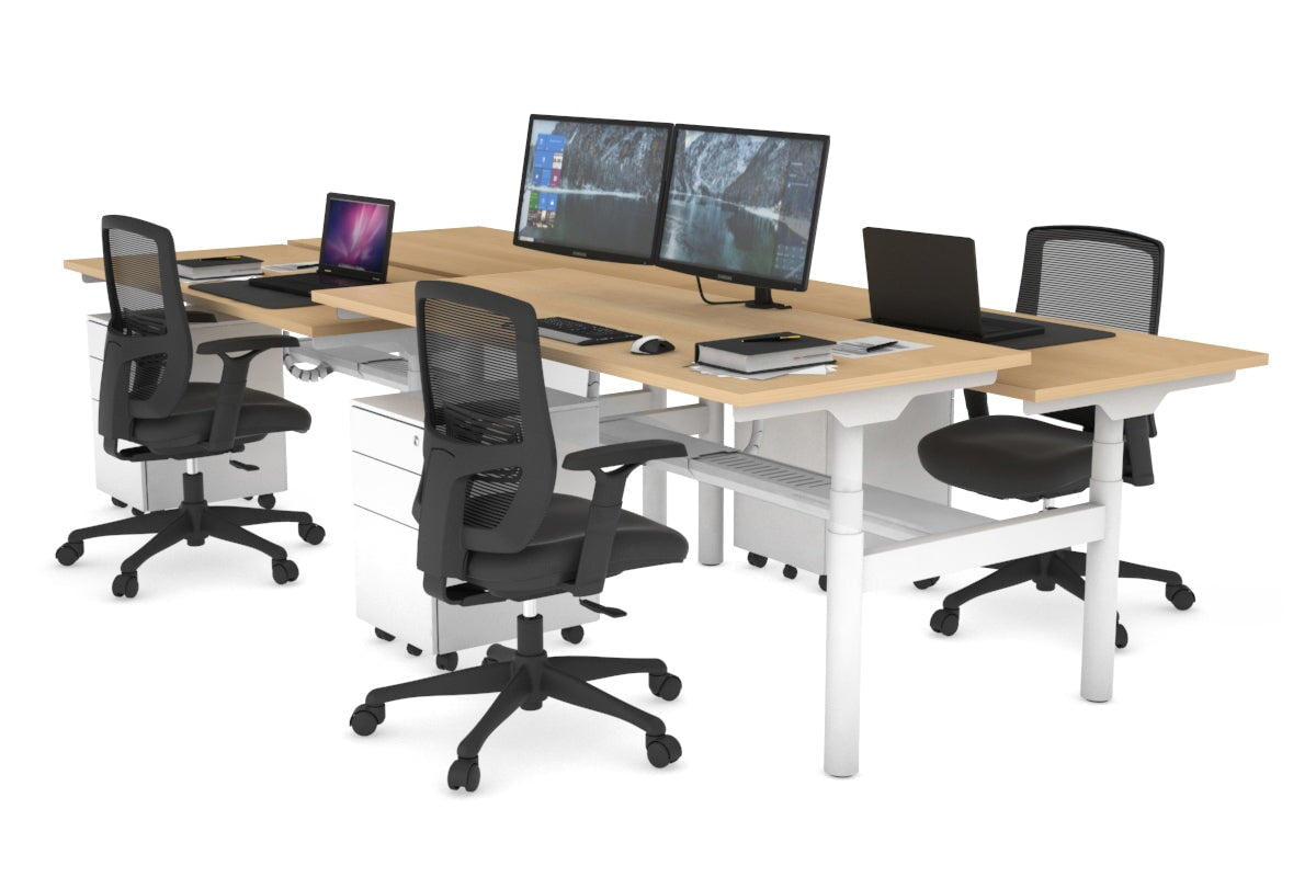 Flexi Premium Height Adjustable 4-Person H Bench Workstation - White Frame [1800L x 700W] - Ideal for Office, Coworking Spaces & Home Offices
