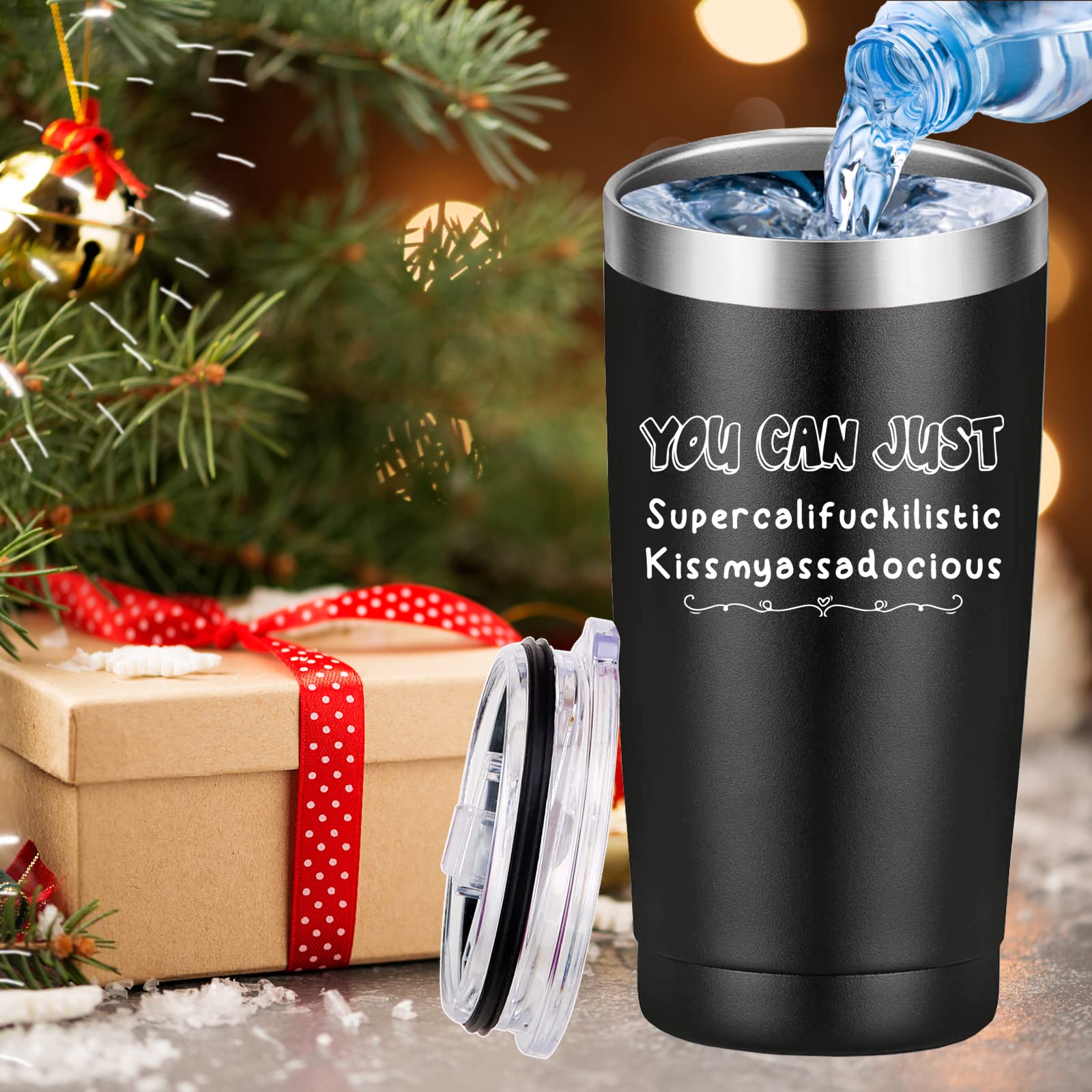 20 oz Black Mamihlap Supercalifragilistic Kissmyassadocious Travel Mug Tumbler - Funny Gifts for Men, Women, Friends, Dad, Mom, Brother, Sister - Perfect for Birthday, Christmas, Office, Travel, and Outdoor Adventures