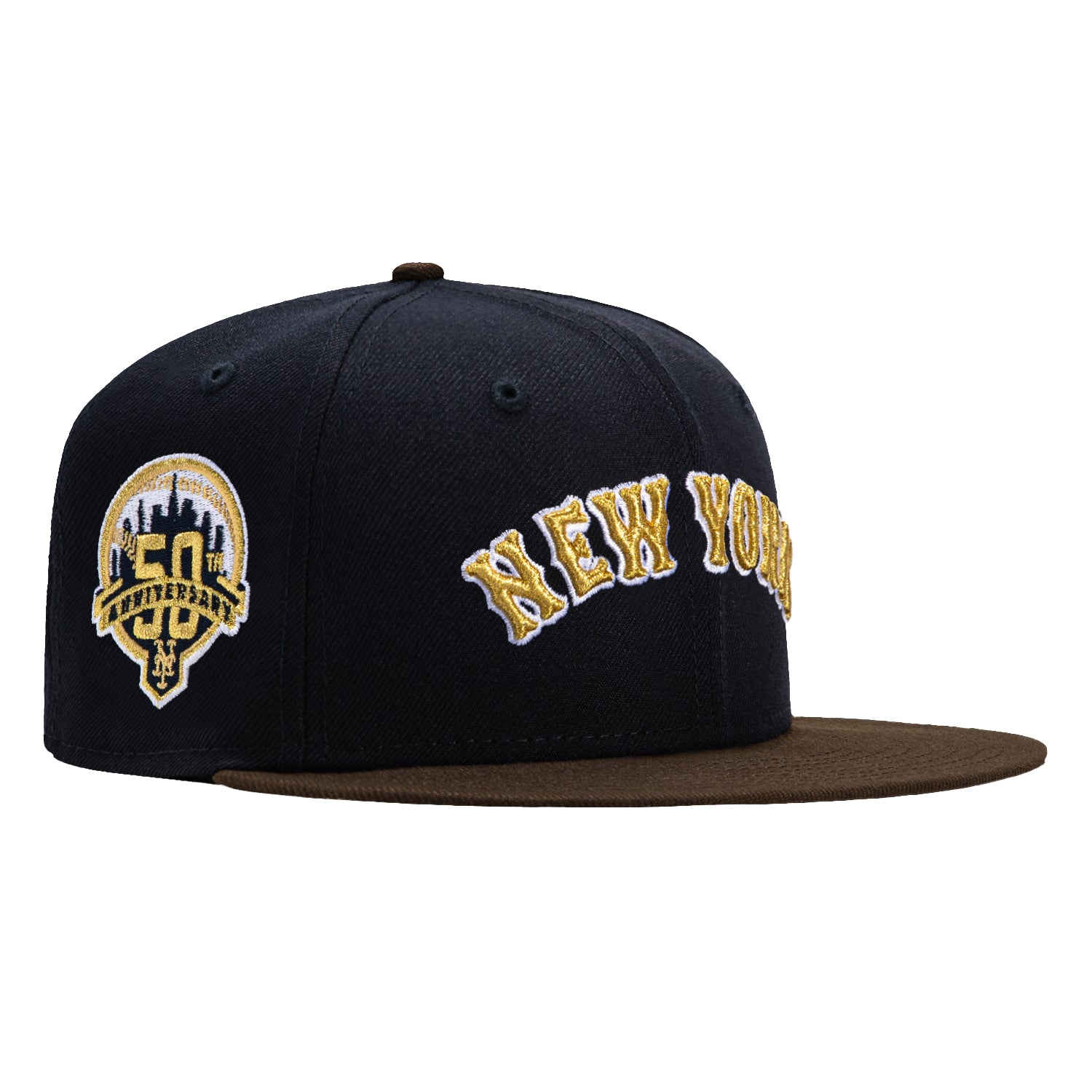 New Era 59Fifty MLB New York Mets 50th Anniversary Patch Snapback Hat - Navy & Brown Baseball Cap for Men, Women - Perfect for Games, Tailgating & Sports Fan Gifts