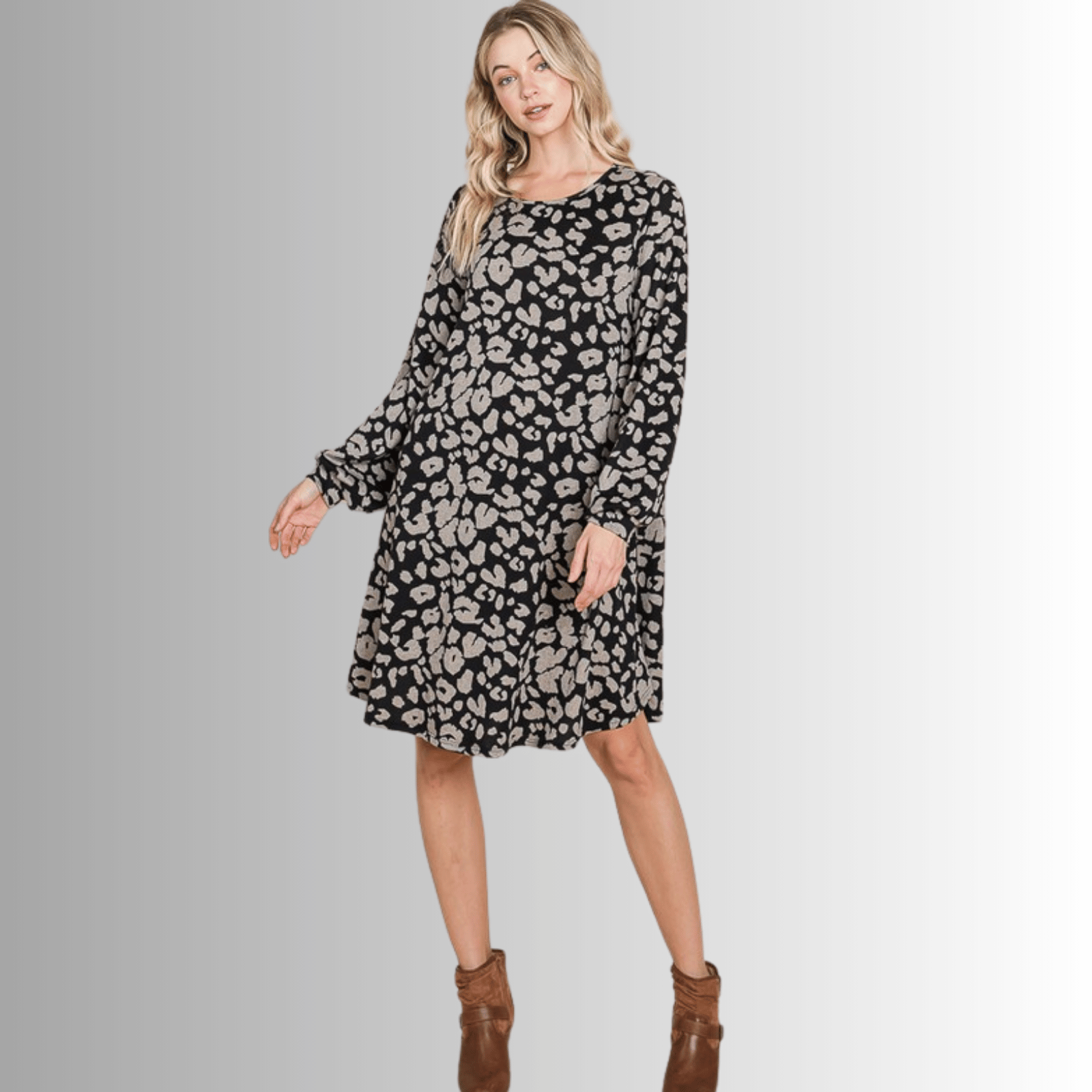 Cheetah Print Sweater Knit Dress for Women - Soft Winter Pullover Tunic with Long Sleeves - Perfect for Casual Outfits, Holiday Parties & Date Nights