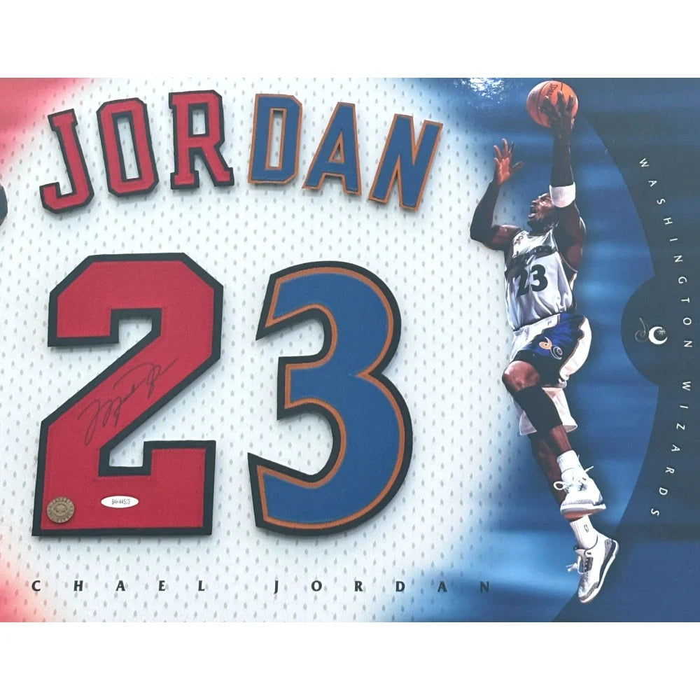 Authentic Michael Jordan Signed Jersey Framed Photo Collage - UDA Certified Bulls & Wizards Memorabilia with COA | Perfect for Sports Collectors, Man Cave Decor & Basketball Fan Gifts