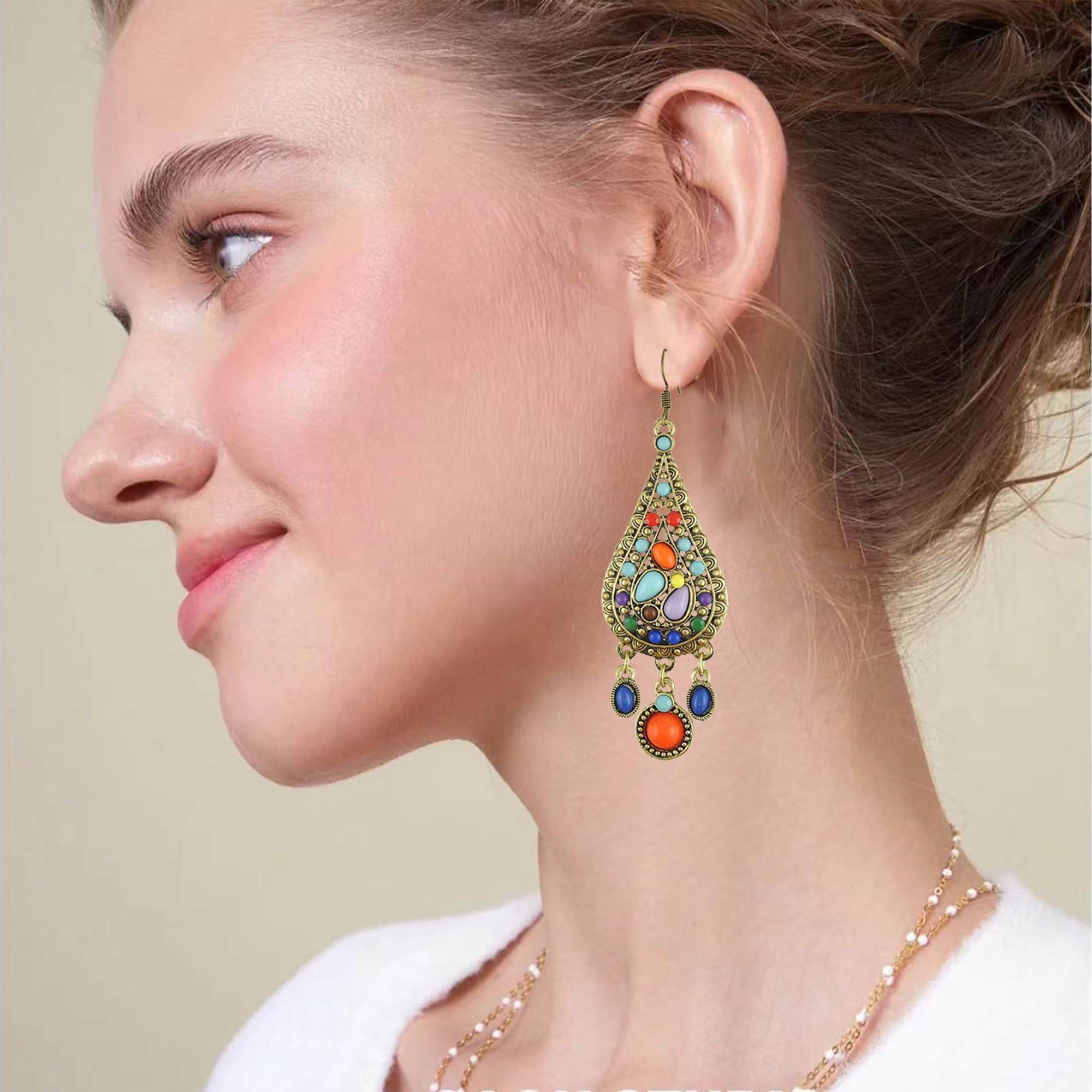 Bohemian Earrings for Women - Golden Retro Boho Dangle Drop Earrings with Colorful Tassels, Statement Jewelry Gift for Girls - Perfect for Festivals, Parties and Everyday Boho Style