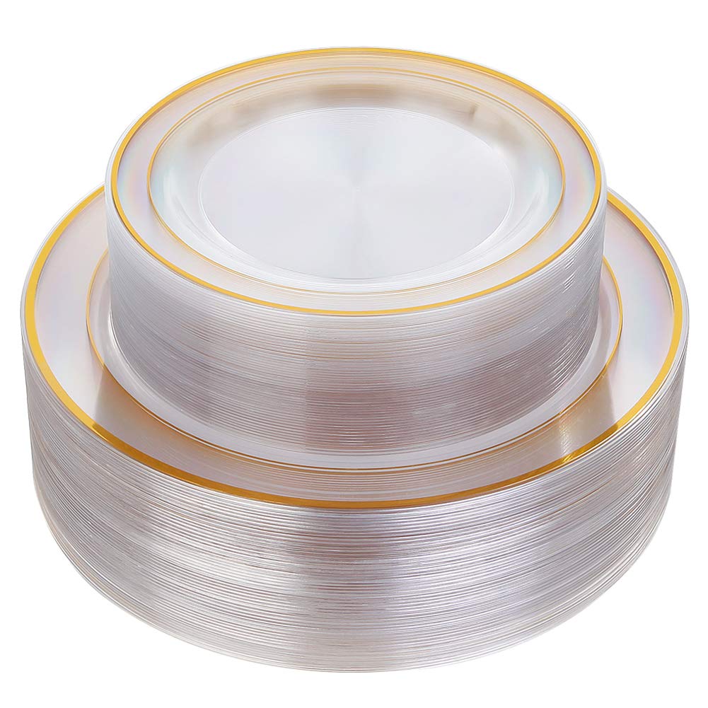 96 Pcs Gold Plastic Plates - 48 Dinner Plates 10.25