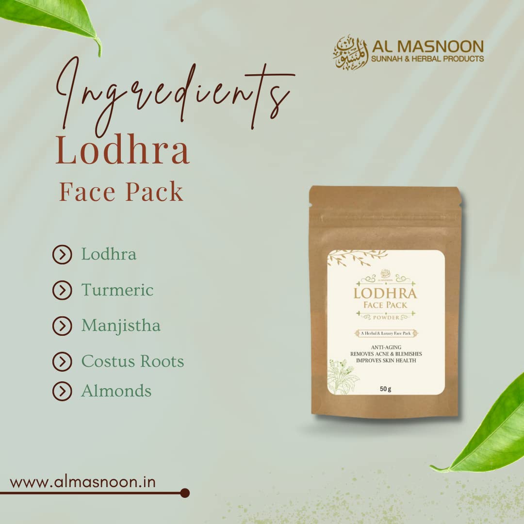 AL MASNOON Lodhra Herbal Face Pack – Luxury Ayurvedic Skincare for Glowing Skin & Skin Health (50g) | Natural Facial Treatment for Acne, Dark Spots & Dullness | Perfect for Daily Skincare Routine & Spa Days