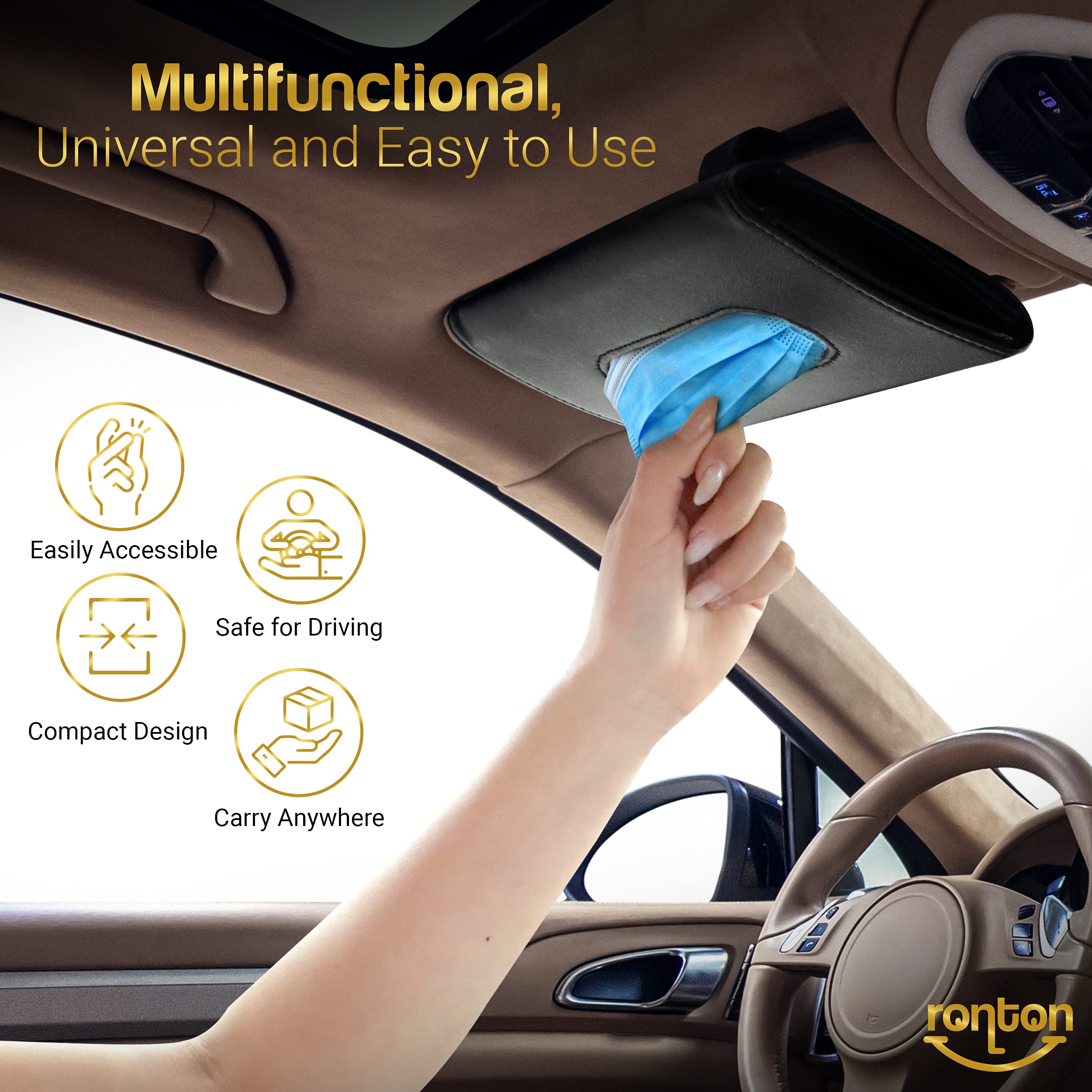 Ronton PU Leather Car Tissue Holder - Durable Sun Visor & Backseat Napkin Dispenser for Vehicles - Perfect for Road Trips, Daily Commutes and Family Travel Accessories