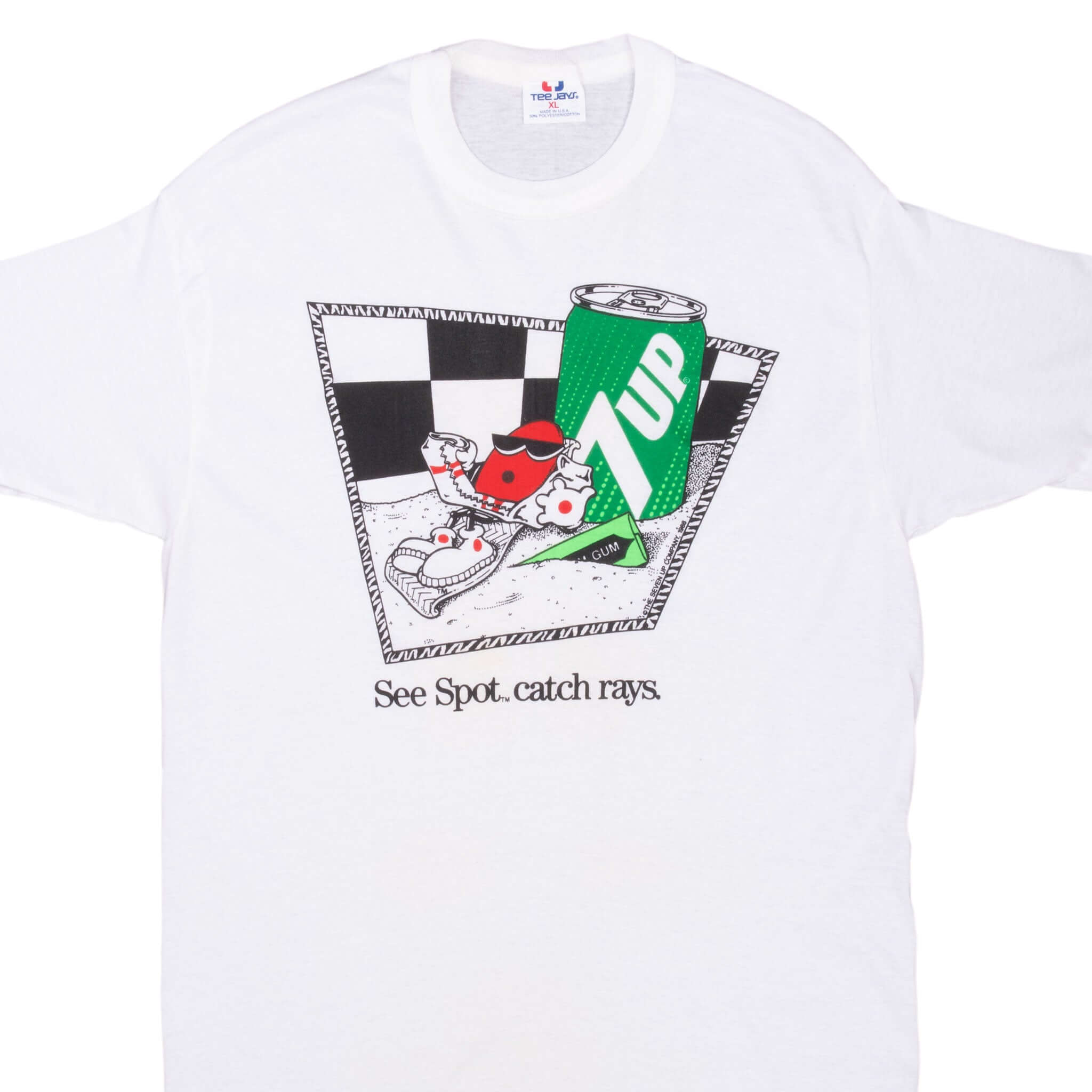 Vintage 7UP Soda 1988 White T-Shirt - Medium Size, Made in USA - Retro Soft Drink Apparel for Casual Wear & 80s Themed Parties