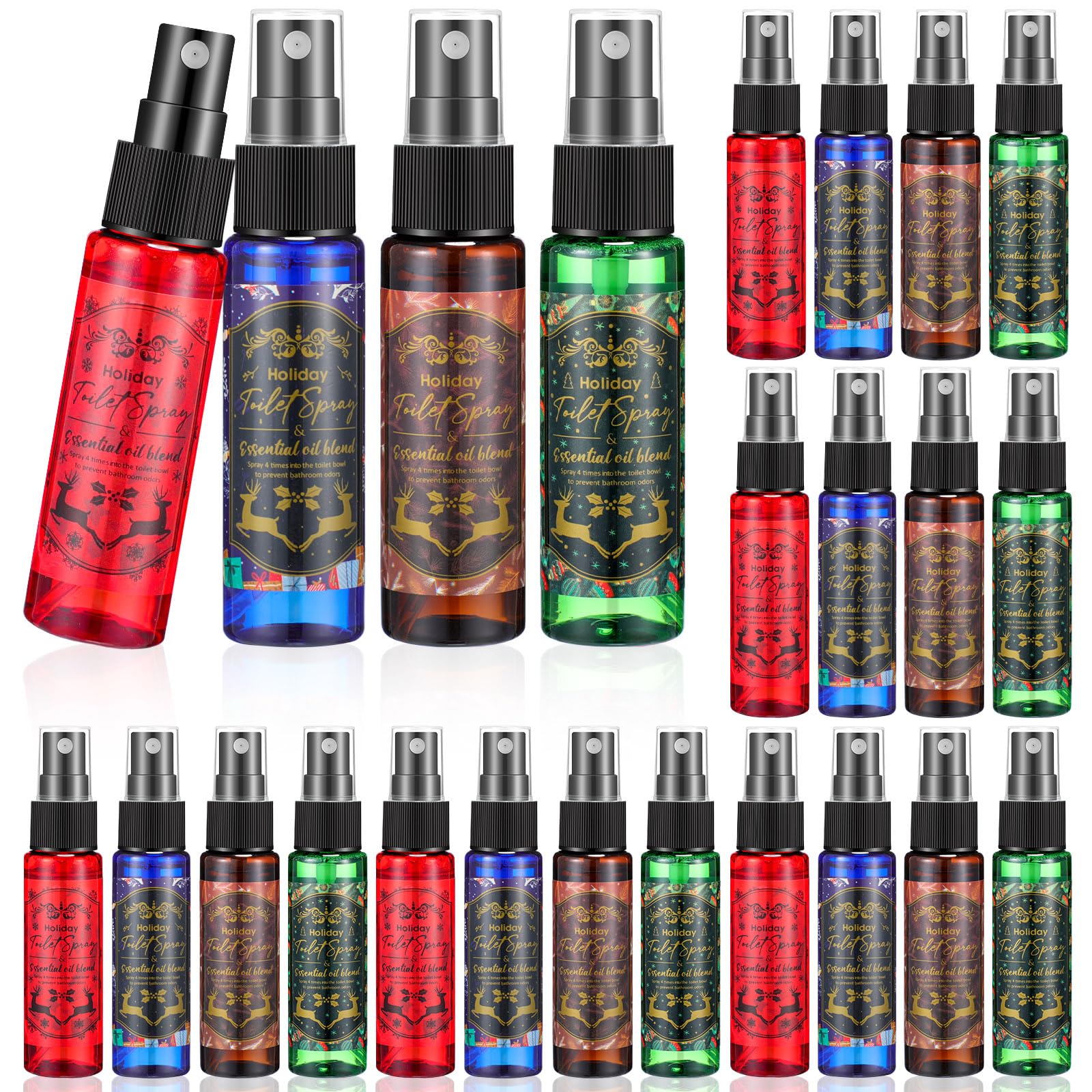 24-Pack Mini 1 oz Valentine's Day Toilet Spray - Holiday Travel Essential, Christmas Stocking Stuffer Gift for Men & Women (4 Fragrance Options) - Perfect for Bathroom, Office, Car & Travel Use