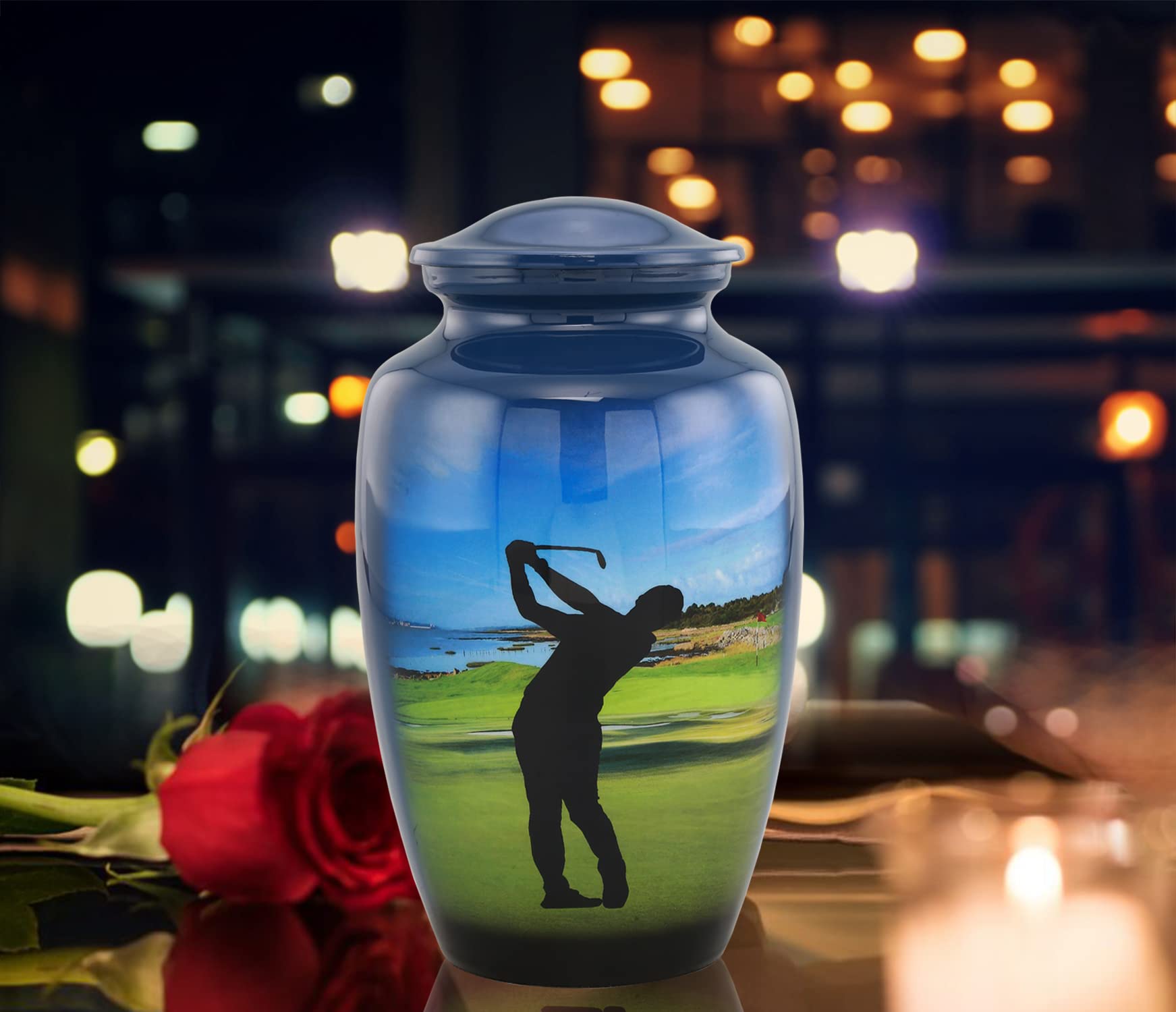 Golf Cremation Urn for Ashes - Hand Painted Classic Golfer Memorial Urn with Velvet Bag (Large) - Perfect for Honoring Golf Lovers & Displaying at Home or Memorial Services