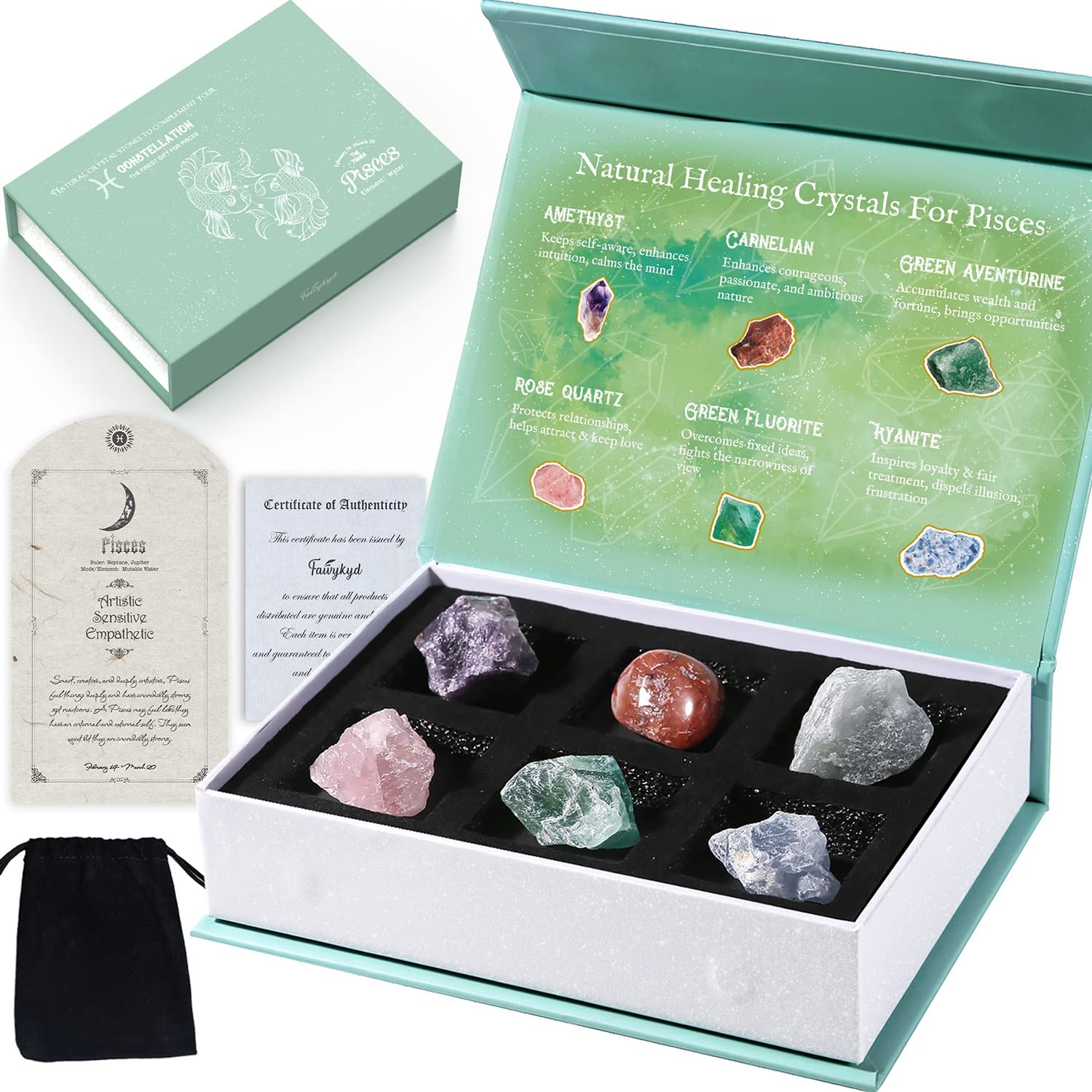 **Pisces Zodiac Healing Crystals - Spiritual Gifts for Women & Girls - Astrology Stones for Beginners - Birthday Gifts for Her, Sisters, Friends, Daughters & Mothers - Home & Office Spiritual Decor - Perfect for Meditation, Energy Healing & Yoga Spaces**