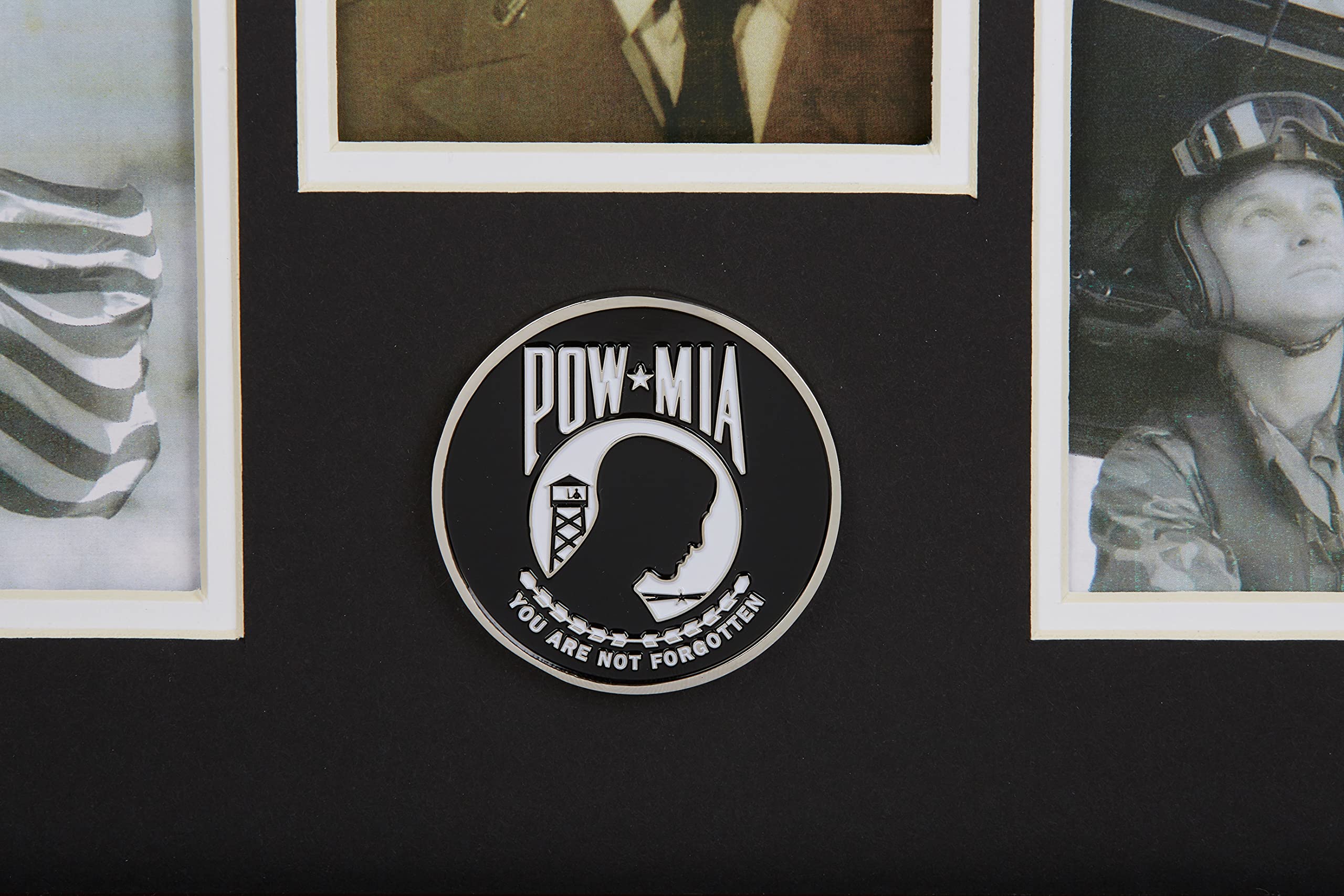 POW MIA Medallion 5-Photo Collage Frame - Patriotic Memorial Display for Military Veterans, American Flag Themed Wall Decor - Perfect for Home, Office & Military Tribute Gifts