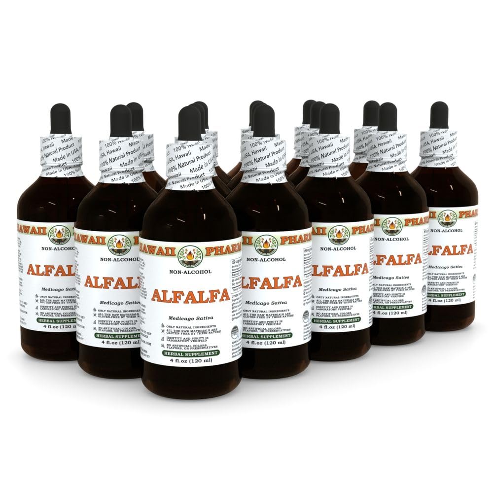 Alcohol-Free Alfalfa Liquid Extract - Medicago Sativa Sprouting Seed Glycerite | Natural Herbal Supplement by Hawaii Pharm (15x4 oz) - Supports Digestion & Detox for Daily Wellness
