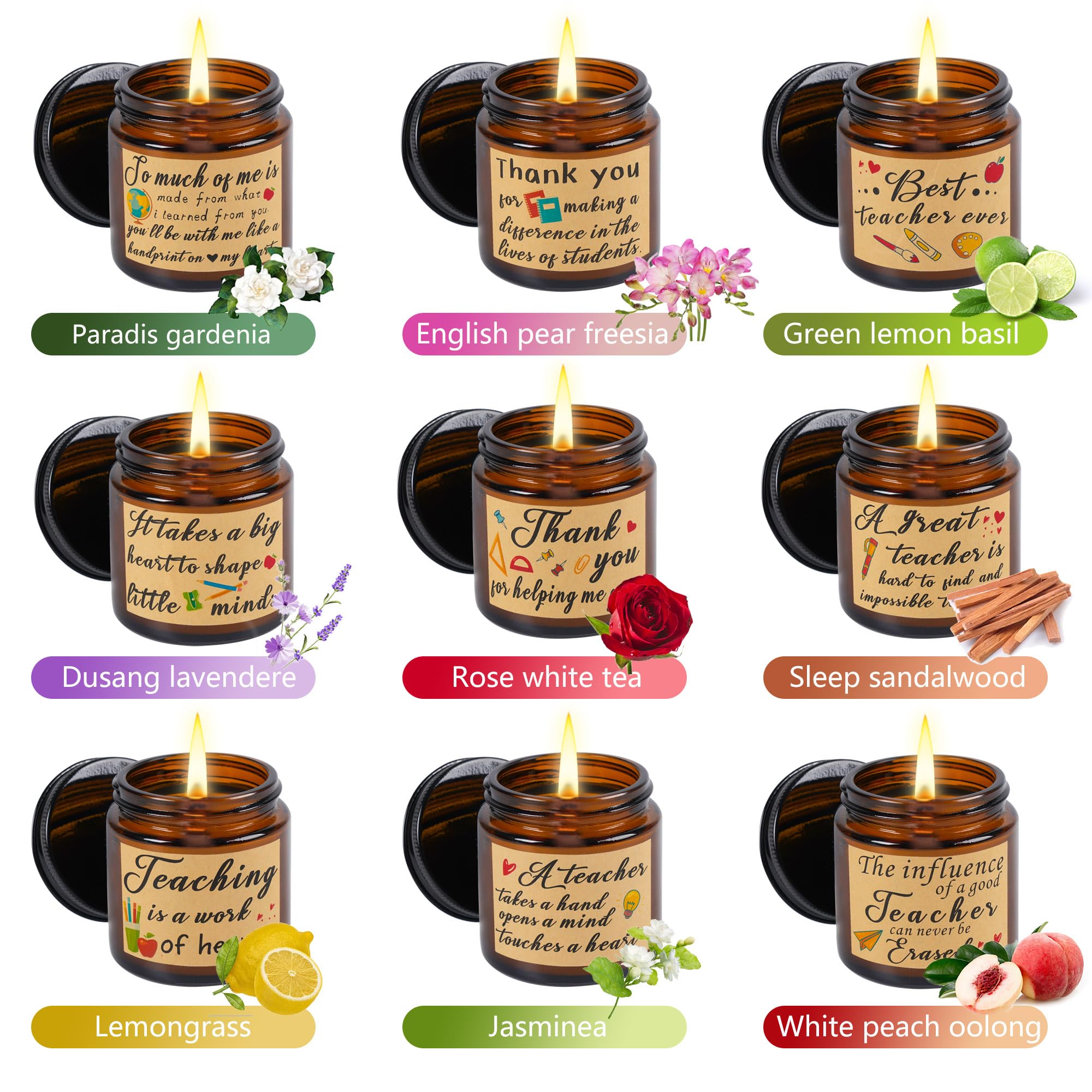 9-Piece Scented Candles Gift Set - Teacher Appreciation, Birthday - 3.5oz for Home & Office