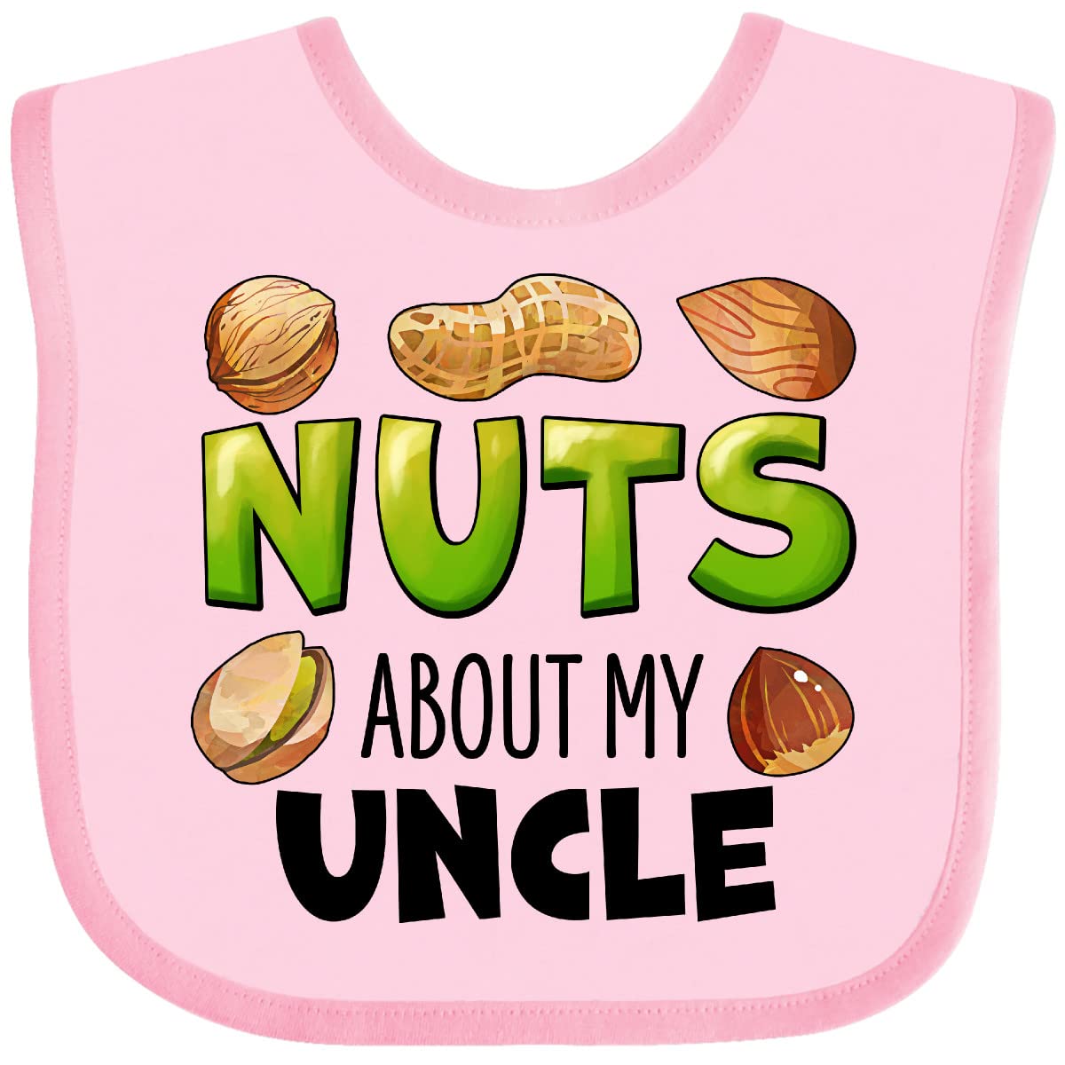Inktastic Nuts About My Uncle Peanut Almond Pistachio Baby Bib - Cute Funny Infant Feeding Bib for Toddlers - Perfect for Mealtime, Baby Showers & Family Gatherings