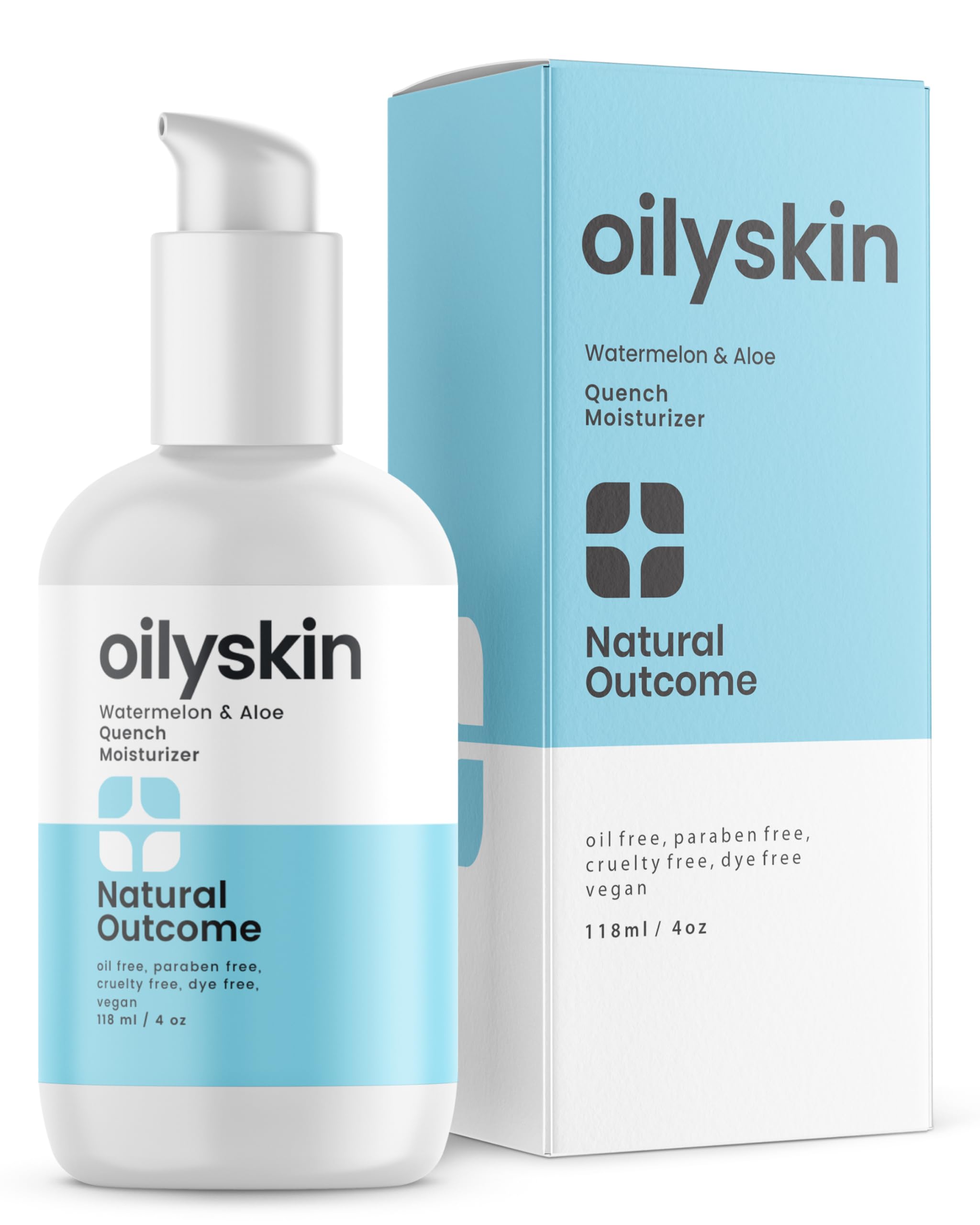 Oil-Free Hydrating Face Moisturizer for Oily Skin with Hyaluronic Acid, Watermelon & Aloe Vera | Non-Greasy Daily Facial Gel Lotion | 4 oz by Natural Outcome | Perfect for Day & Night Skincare Routine, Makeup Base & Summer Hydration