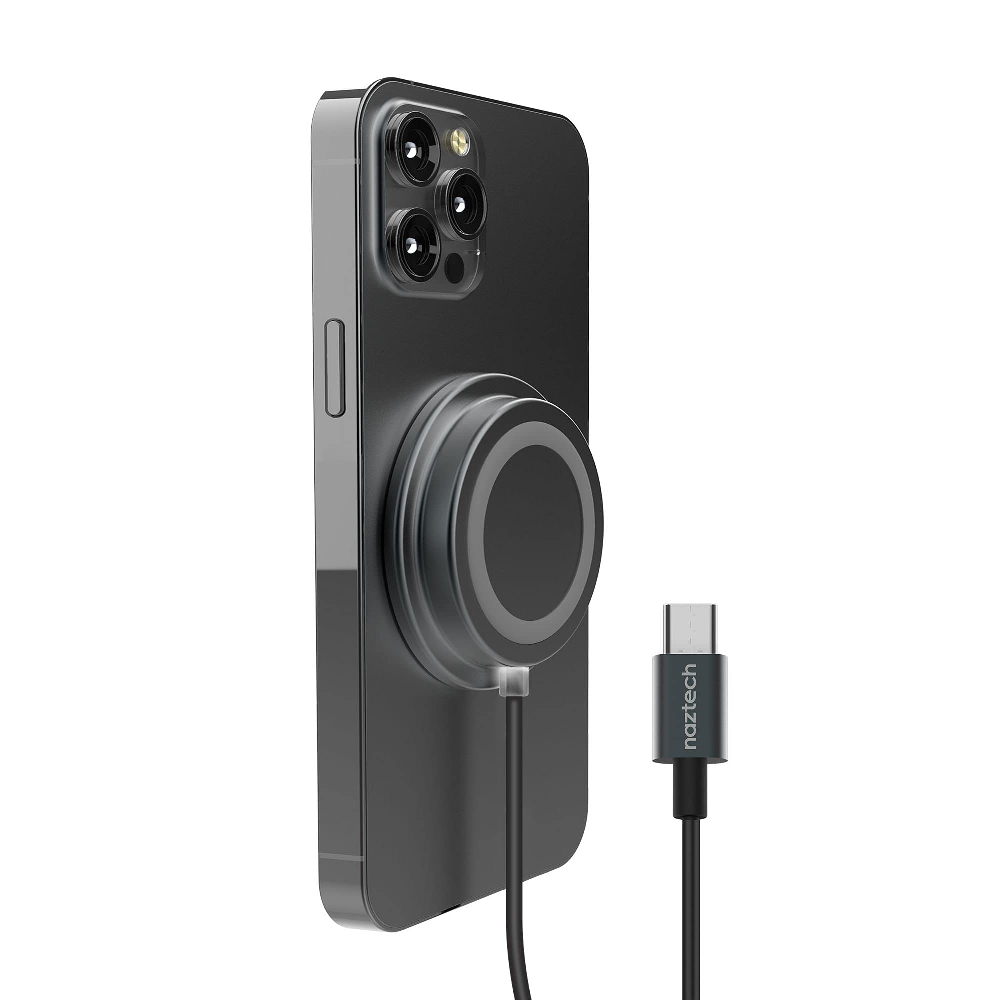 Magnetic 15W Fast Wireless Charger with USB-C - Universal MagSafe Charging Pad for iPhone 16/15/14/13, Samsung Galaxy S23/S22 & More - Portable Snap-on Design for Home, Office & Car Use [Black]