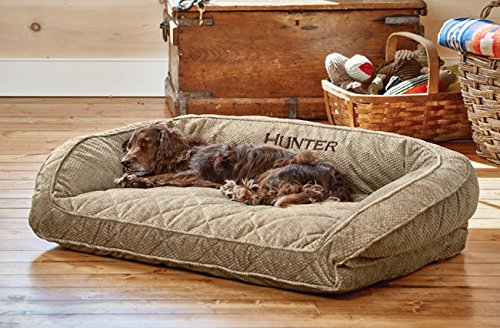 Orvis ComfortFill-Eco Bolster Dog Bed - Plush Rectangular Pet Bed with 3-Sided Bolster for Support, Brown Tweed - Extra Large (XL) for Large Dogs - Perfect for Living Room, Bedroom & Pet-Friendly Spaces