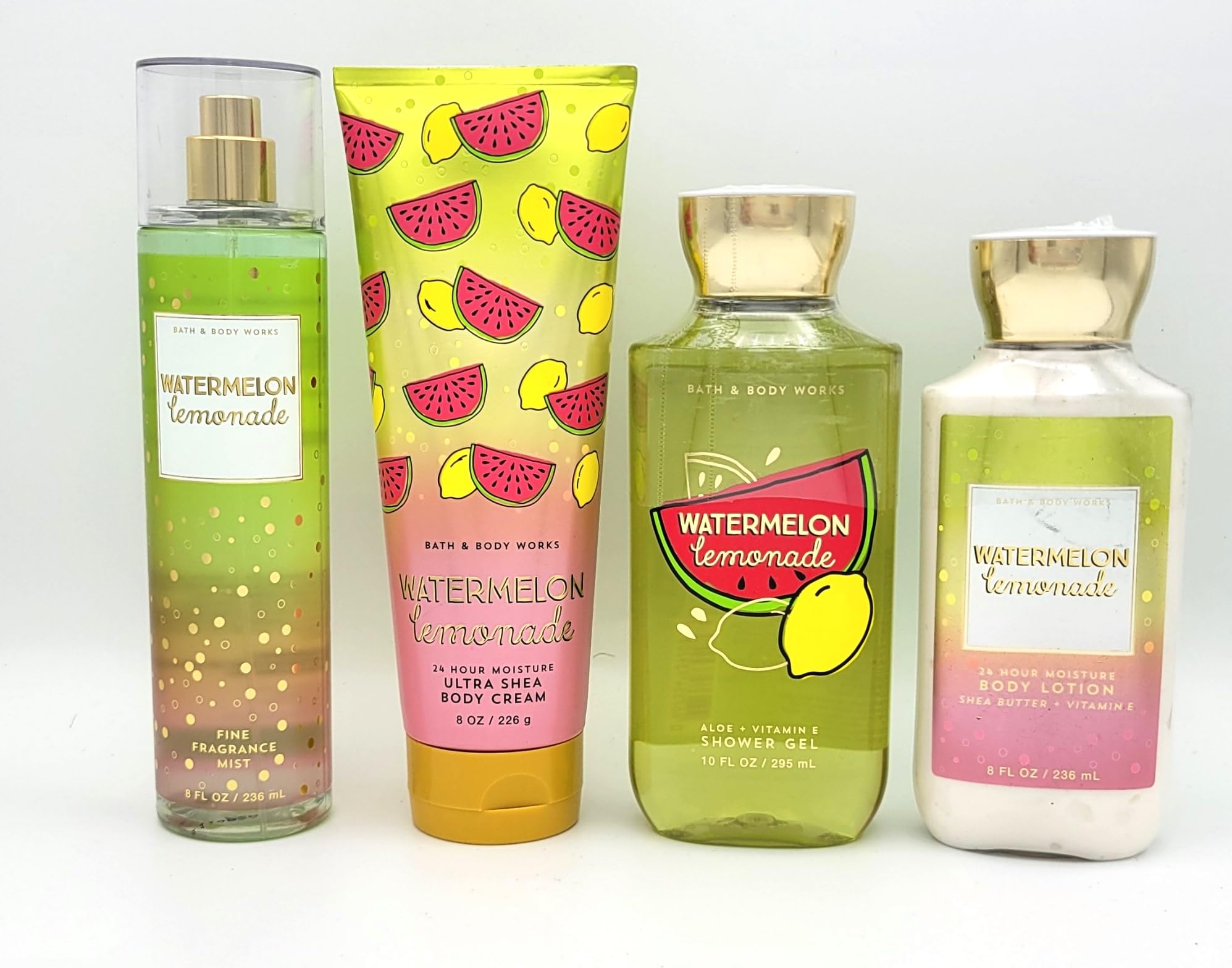 Bath & Body Works Watermelon Lemonade 4-Piece Gift Set - Fragrance Mist, Body Lotion, Body Cream & Shower Gel | Refreshing Summer Body Care Collection for Women, Perfect for Gifts & Daily Hydration