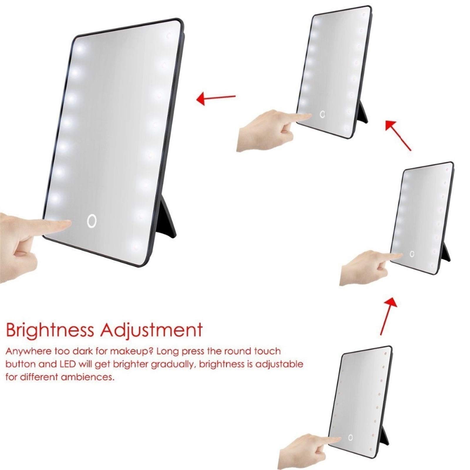 8/16 LED Vanity Makeup Mirror with Touch Dimmer - Battery Operated Cosmetic Mirror for Tabletop, Bathroom & Travel (16 LEDs Black) - Perfect for Home Makeup, Salon Styling & On-the-Go Touchups