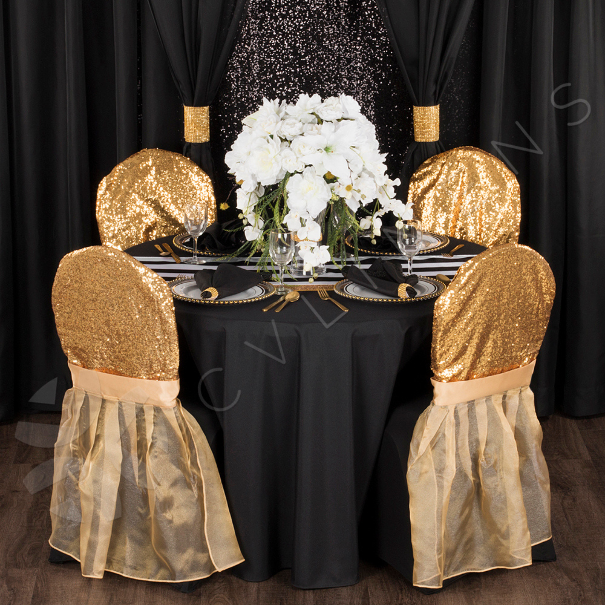 4-Piece Large Rhinestone Velcro Drapes Clips - Gold | Elegant Curtain Holdbacks for Home Decor, Wedding & Party Decorations