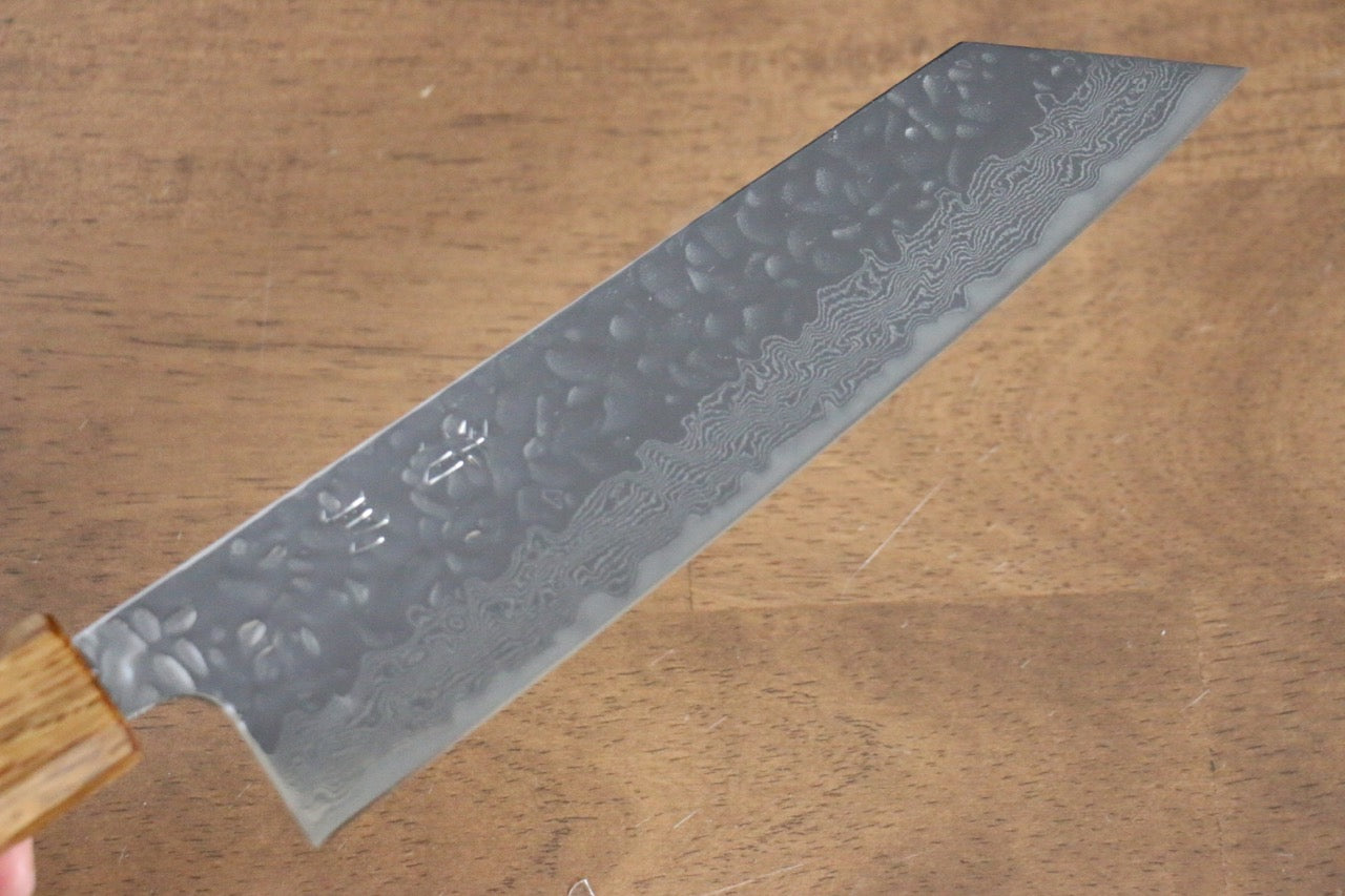 Premium AUS10 Damascus Steel Bunka Knife 170mm - Handcrafted Hammered Finish with Oak Handle - Perfect for Slicing, Dicing & Precision Kitchen Tasks