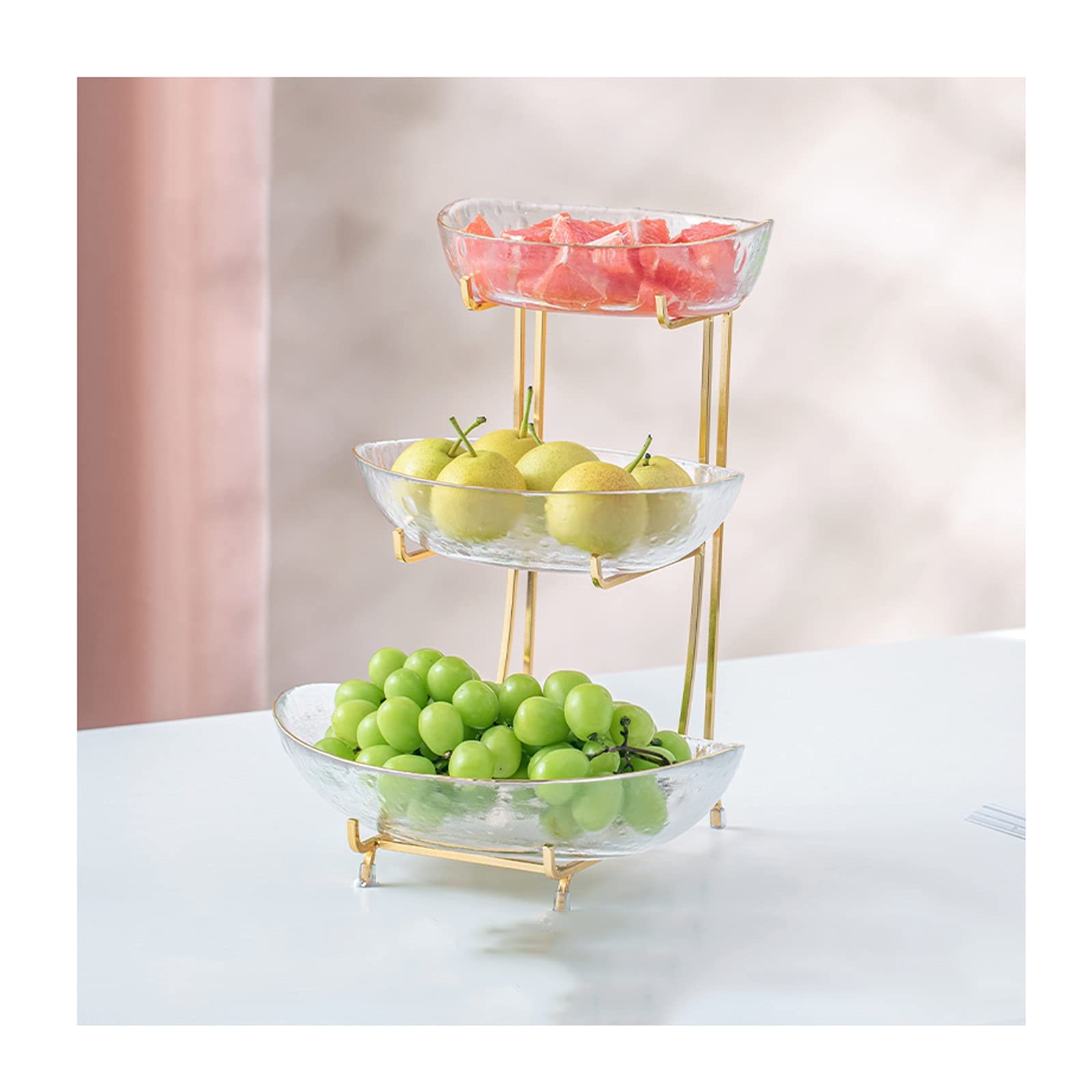 3-Tier Glass Fruit Basket - Modern Kitchen & Living Room Serving Tray for Snacks & Fruits