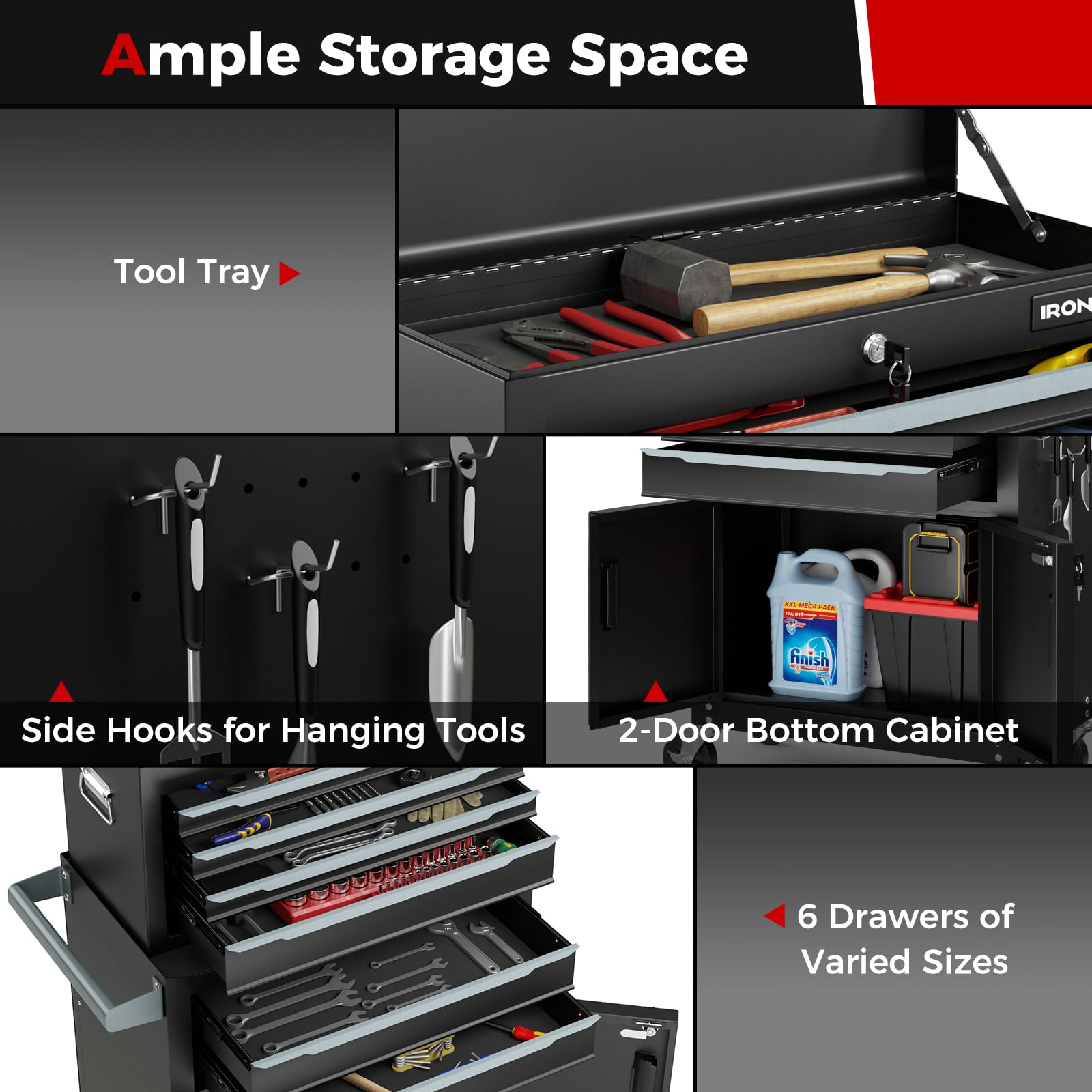 Goplus 6-Drawer Extra Large Rolling Tool Chest with 4