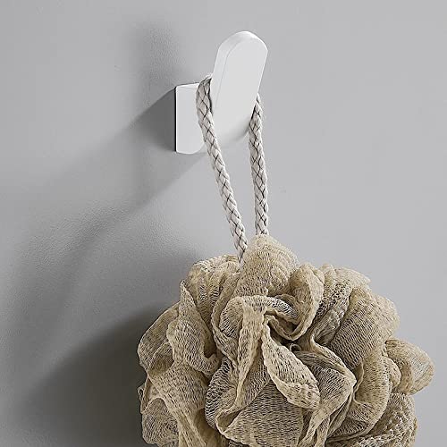 5Pcs Bathroom Towel Wall Hooks Set - Black/White Key Hat Bag Hanger Holder for Bathroom, Kitchen & Robe - Durable Brass Brushed Hardware (White) - Perfect for Organizing Towels, Hats & Clothes in Small Spaces
