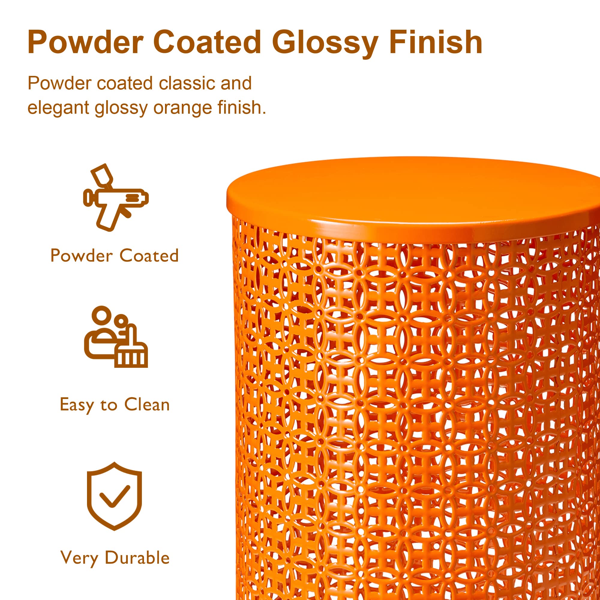 Glitzhome 2-Piece Outdoor Side Table Set - Heavy Duty Metal Frame Garden Stool for Indoor & Outdoor Use - Modern Glossy Orange Accent End Tables - Perfect for Patio, Deck, Balcony & Living Room Decor