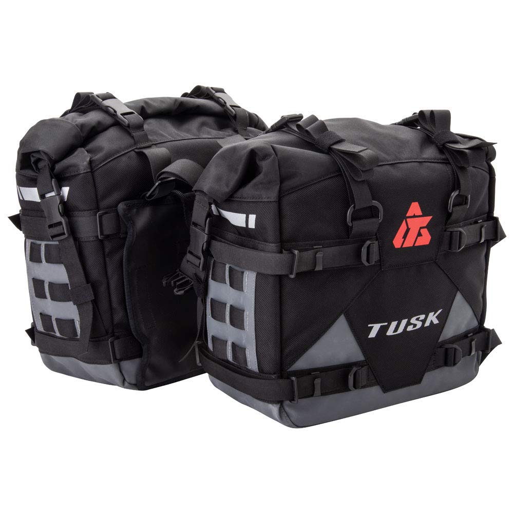 Tusk Pilot Pannier Bags - Waterproof Motorcycle Saddlebags for Adventure Touring (Black/Grey) - Perfect for Long-Distance Rides & Off-Road Motorcycle Camping