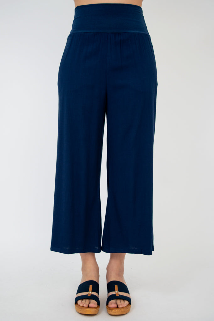 Landon Capri Pants - Soft Indigo Linen Bamboo Blend for Women - Perfect for Summer Travel, Beach Vacations & Casual Outings