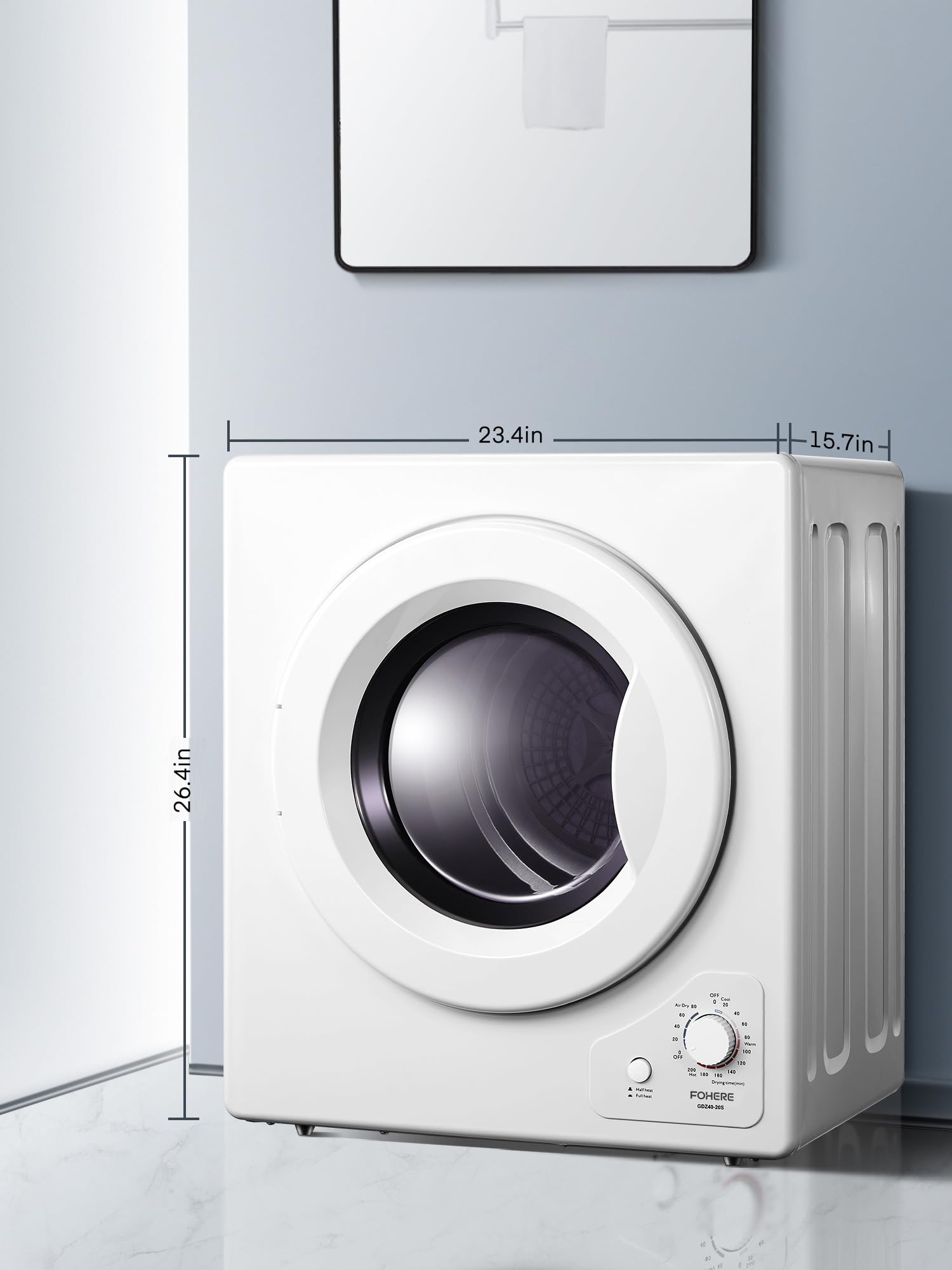 FOHERE 2.9 cu.ft Vented Clothes Dryer with Sensor - 1400W Electric Tumble Dryer, 5 Auto Drying Modes, Stainless Steel Tub & Exhaust Duct - Compact Laundry Solution for Apartments, Homes, Dorms (110V, White) - Perfect for Small Spaces & Energy-Efficient Drying