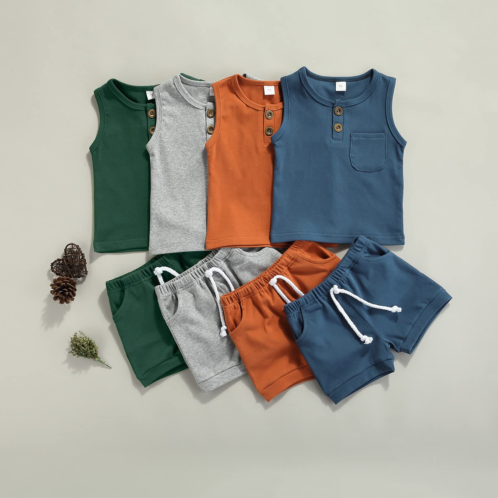 Summer Toddler Clothes Set for Boys & Girls - Unisex Waffle Knit 2-Piece Outfit with Short Sleeve Pocket Top and Shorts | Perfect for Playtime, Daycare & Beach Outings