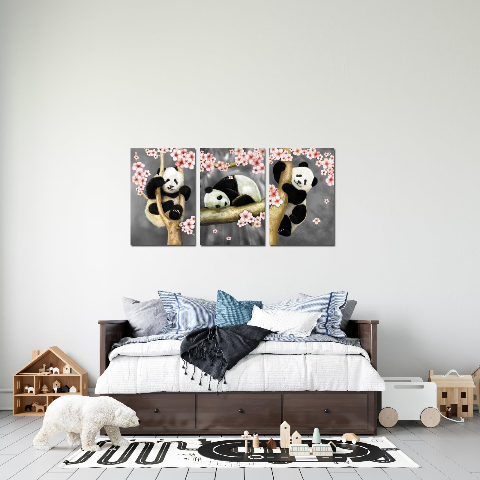 Sechars - Adorable Panda Canvas Wall Art, Cute Panda Bear Painting for Kids Bedroom & Living Room Decor - Perfect Nursery, Playroom & Home Office Wall Decor