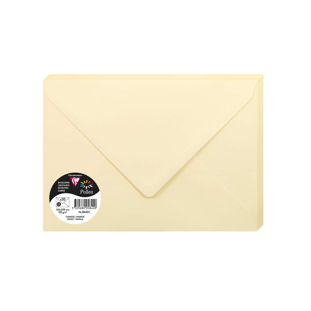 Clairefontaine Pollen Envelopes C5 Size - Pack of 20, 120gsm Acid-Free Paper, Gummed Seal, Compatible with Inkjet & Laser Printers - Perfect for Business Correspondence, Wedding Invitations & Greeting Cards - Tawny Color