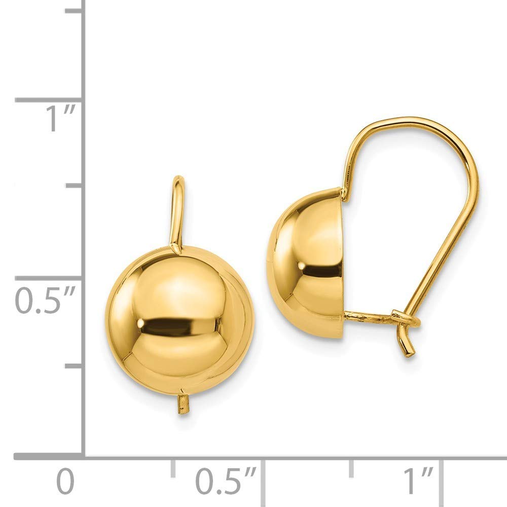 14K Yellow Gold 10.50mm Hollow Half Ball Earrings for Women - Dainty & Lightweight Hoop Earrings - Perfect for Everyday Wear, Parties & Special Occasions