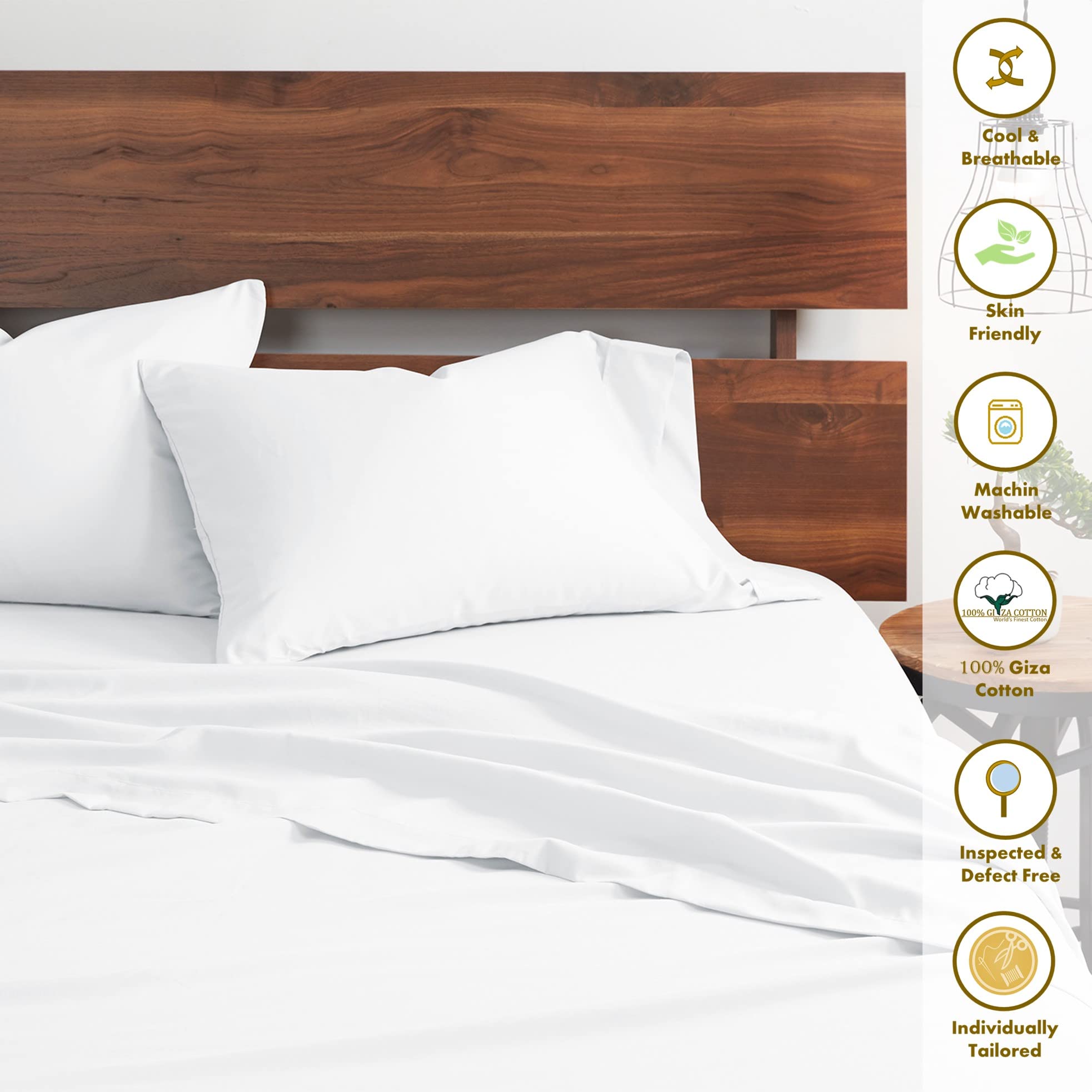 Premium 100% Certified Giza Cotton Pillowcase & Sheet Set - Queen XL Size, Soft Sateen Weave, Breathable Egyptian Cotton Bedding for Deep Pocket Mattress (Up to 12