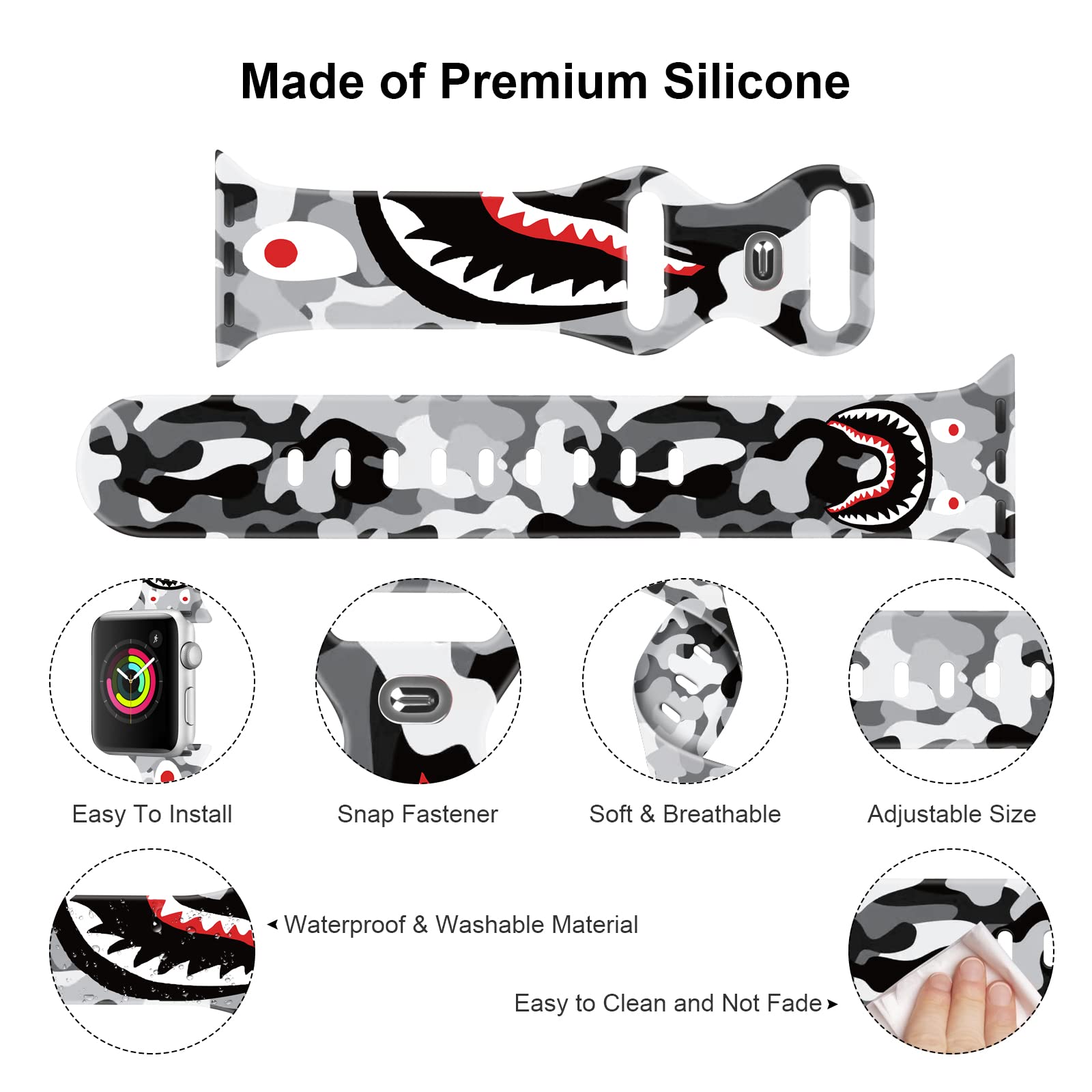 Soft Silicone Apple Watch Bands for 38mm/40mm/42mm/44mm - Sport Replacement Strap Compatible with iWatch Series 6/5/4/3/2/1/SE - Breathable & Durable for Running, Gym & Daily Wear