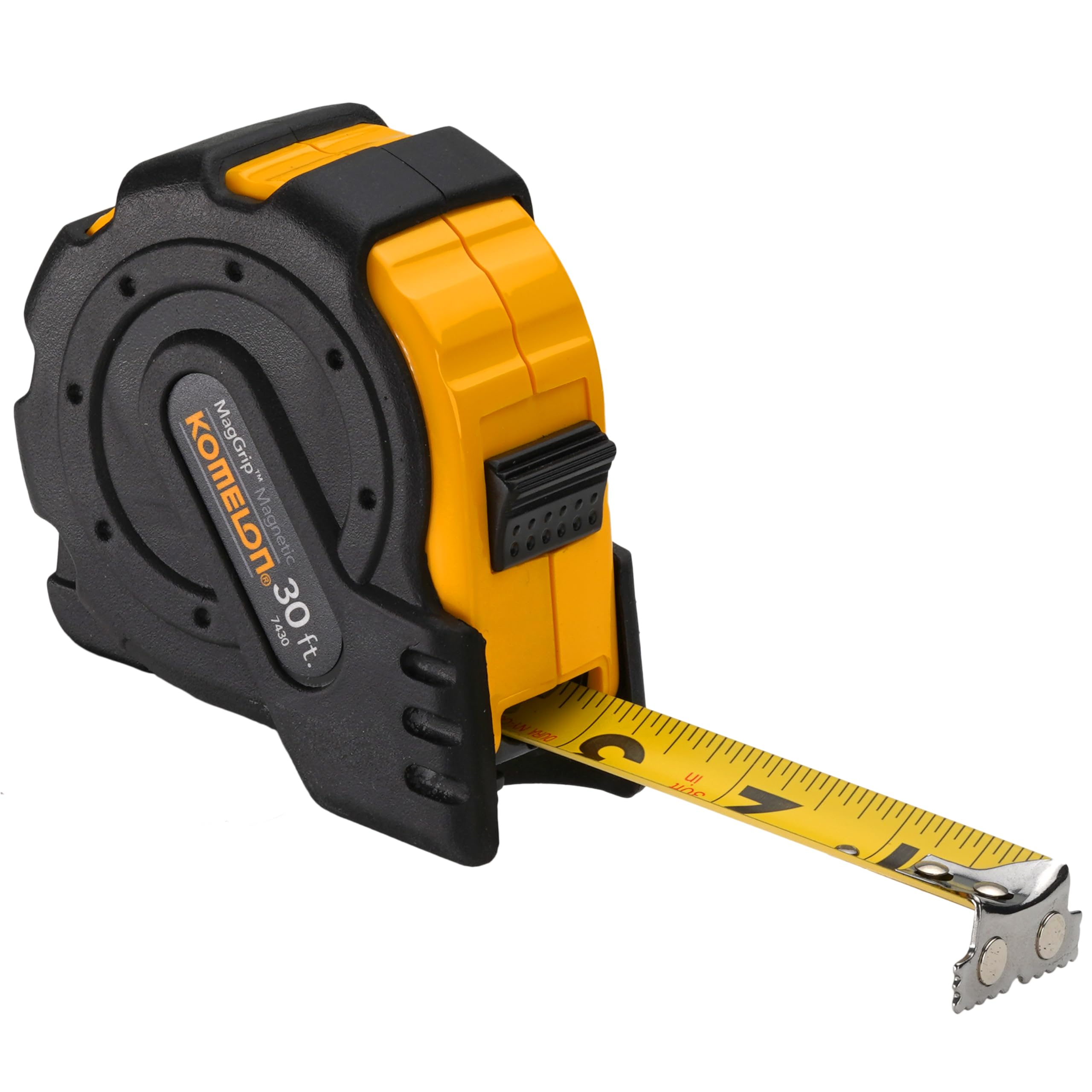 KOMELON 30ft Magnetic Tape Measure with MagGrip Hook - Durable Impact Absorbing Rubber - Perfect for Construction, DIY Projects & Home Improvement (Model 7430)