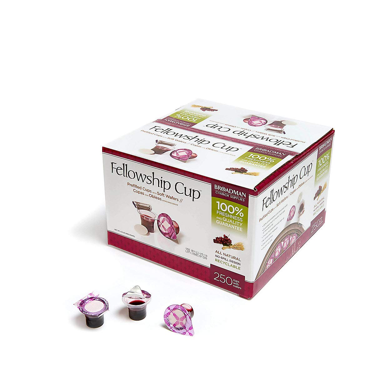 Broadman Church Supplies Pre-filled Communion Cup Set with Juice & Wafer - 250 Count for Church Services, Holy Communion, and Religious Ceremonies