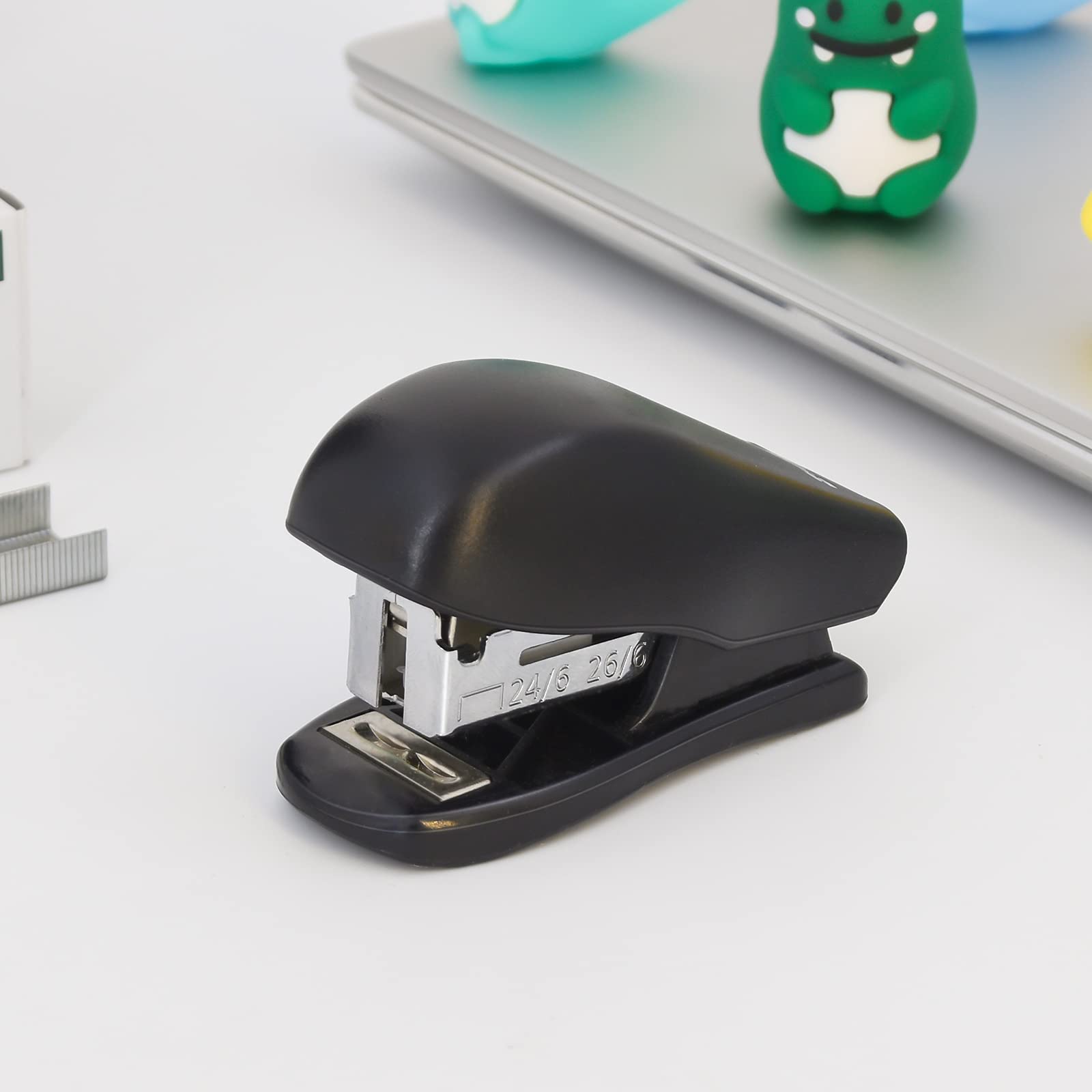 Mini Stapler with 640 Standard Staples - 25 Sheet Capacity Compact Office & School Desktop Stapler - Portable Travel Size for Home, Work & Study - Easy to Carry & Store (Black)