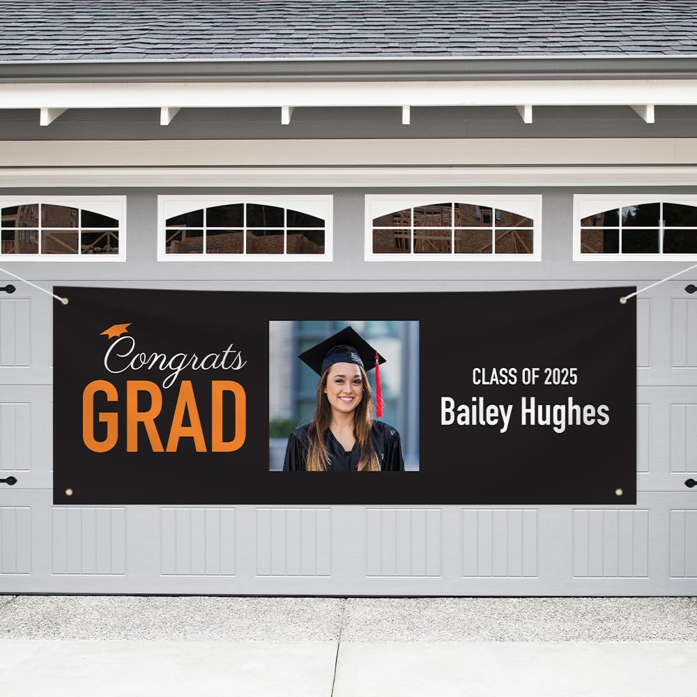 Personalized 8ft Graduation Garage Banner - Class of 2025 Party Decorations in Orange | Perfect for High School & College Graduation Celebrations, Outdoor Decor, and Photo Backdrops