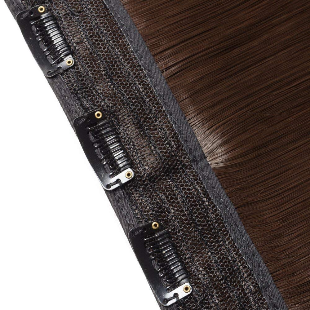 ELCABELL 20-22 Inch Brown Straight Long Hair Extensions & Wigs for Women - Clip-in Human Hair Piece with 5 Clips for Daily Styling, Parties & Special Occasions