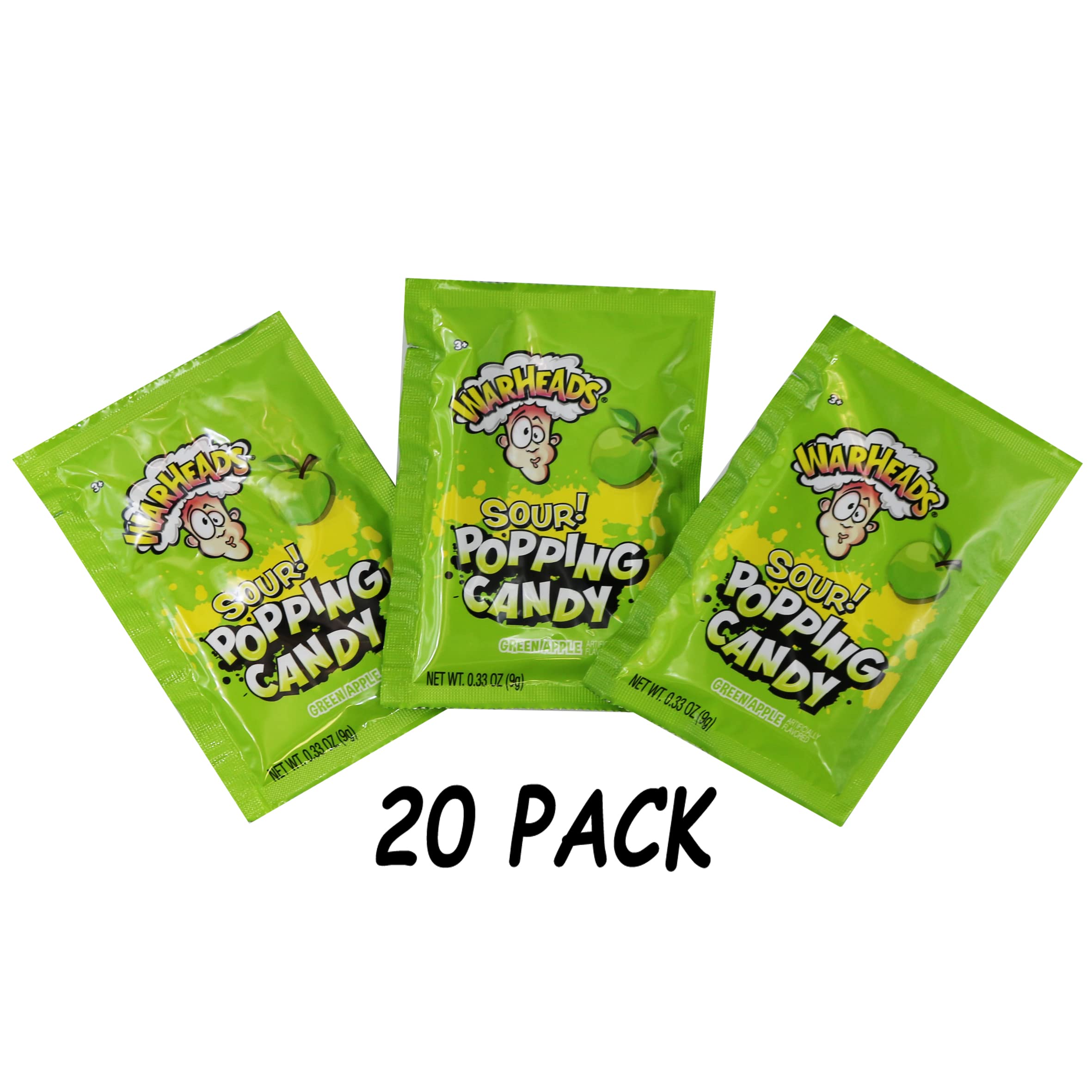 Sour Pop Rocks Candy - Warhead Popping Candy 0.33oz (Pack of 20) Green Apple Flavor | Fun Party Favors, Halloween Treats & Unique Gifts for Kids and Adults