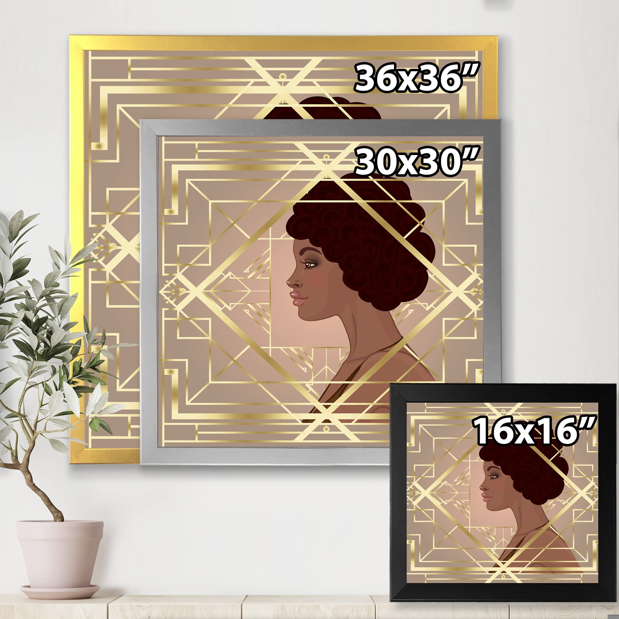 Retro Art Deco Geometric Wall Art for Women - Golden Modern Framed Poster - Perfect for Living Room, Bedroom & Office Decor