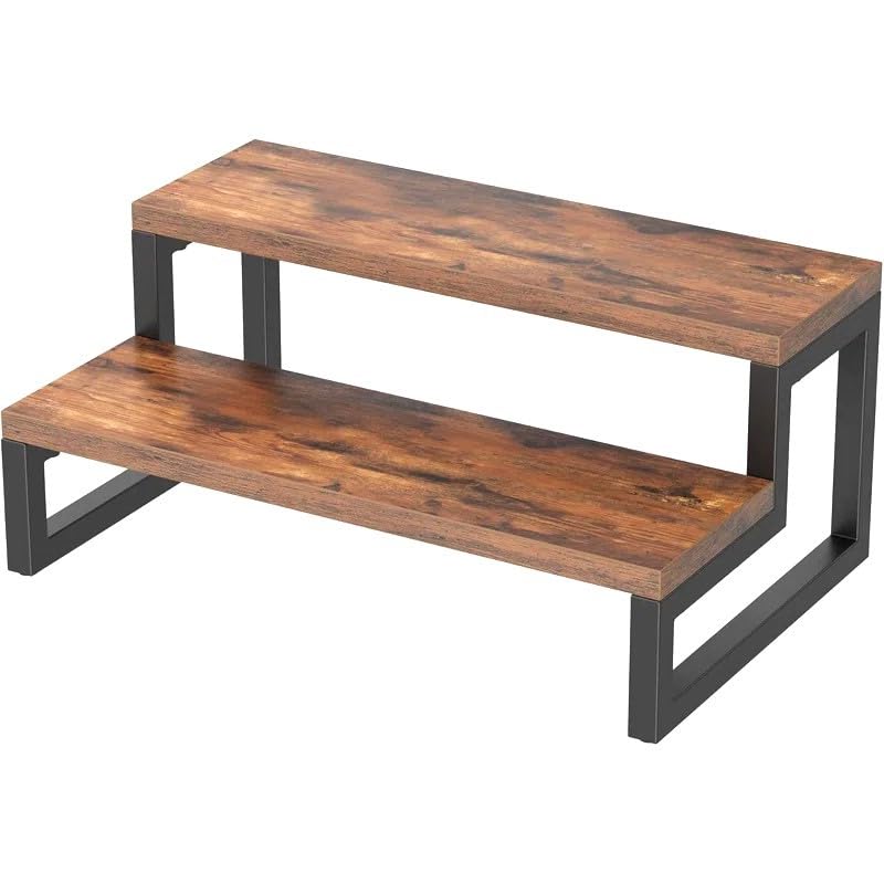 Deseno 12 Inch 2-Tier Wooden Spice Rack - Countertop Kitchen Organizer for Spice Jars, Cooking Essentials & Decor - Perfect for Pantry, Counter Storage, and Displaying Cookbooks or Plants